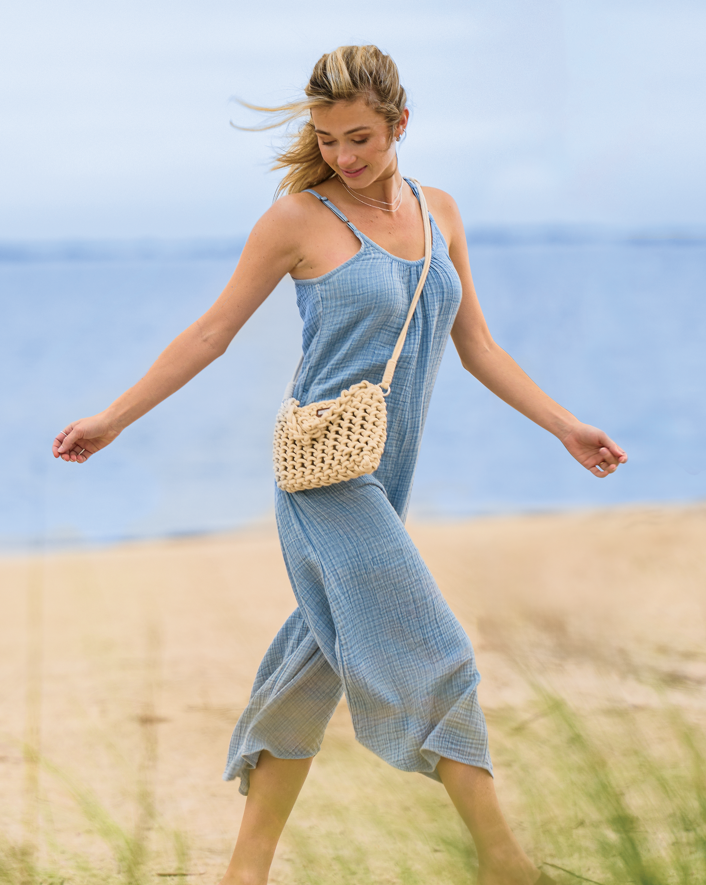 Image of Natural Reflections Double Cloth Jumpsuit for Ladies - Light Blue Indigo - XXL