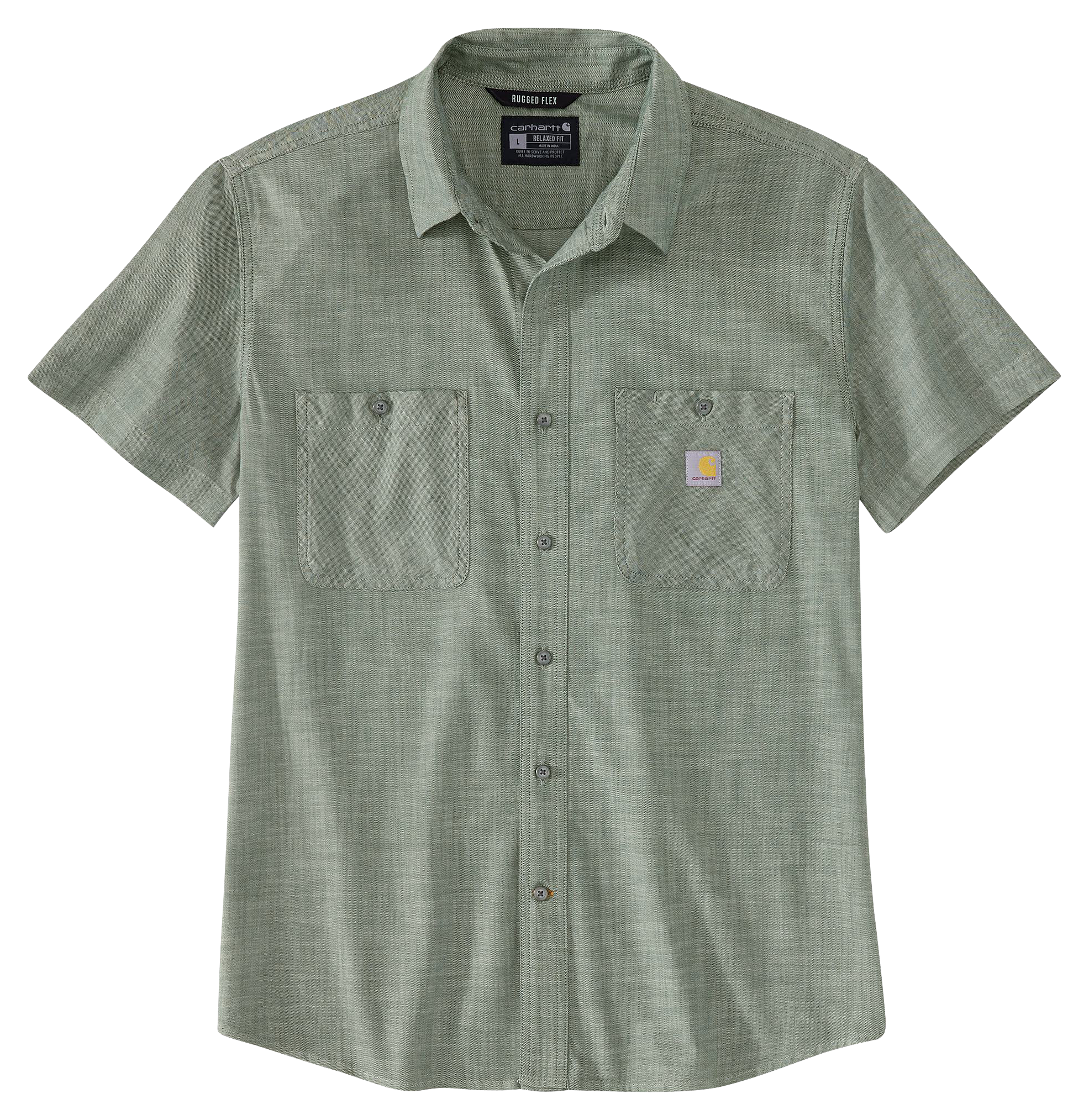 Image of Carhartt Rugged Flex Relaxed-Fit Lightweight Short-Sleeve Button-Down Shirt - Forestry Green