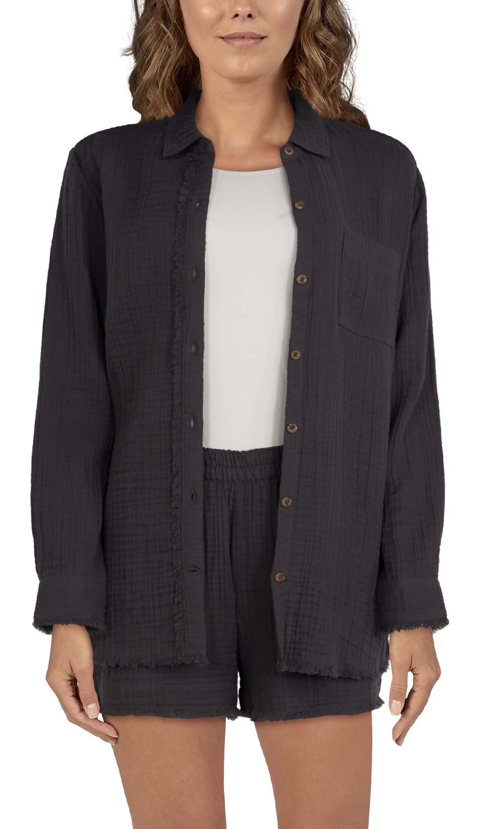 Natural Reflections Double Cloth Button-Down Long-Sleeve Shirt for Ladies                                                       