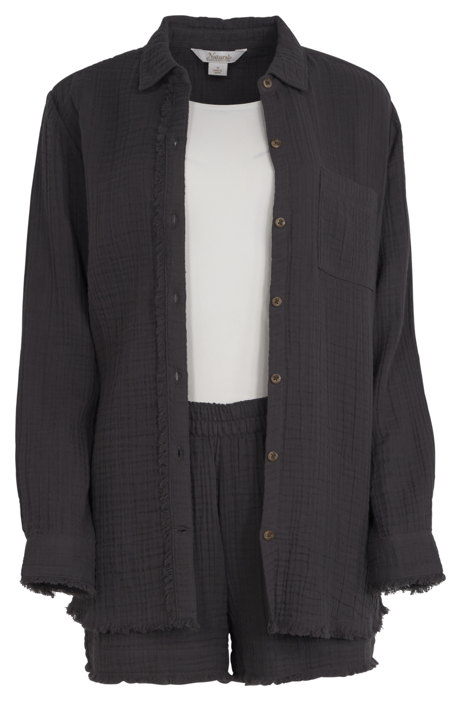 Image of Natural Reflections Double Cloth Button-Down Long-Sleeve Shirt - Pavement