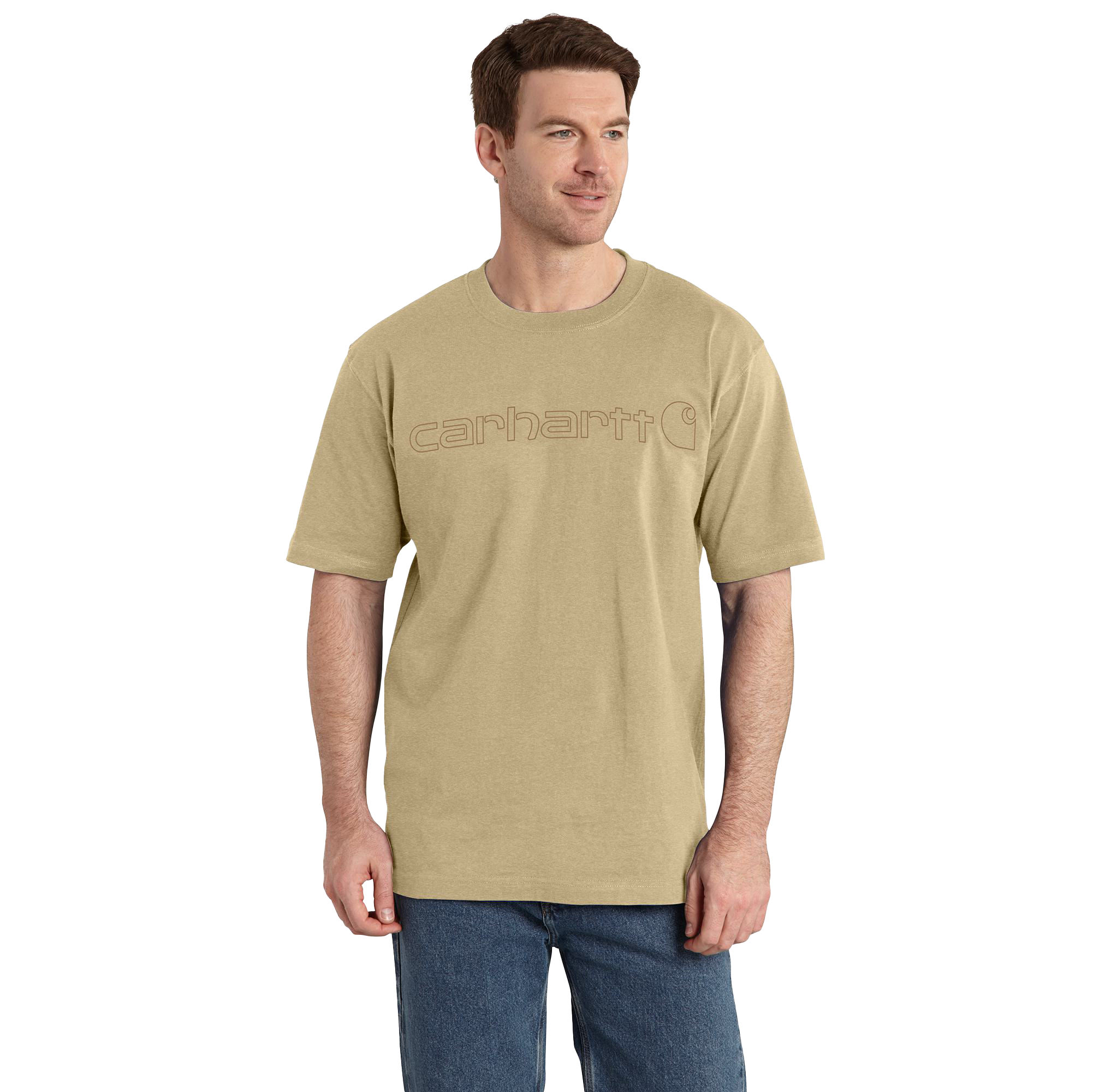 Image of Carhartt Logo Graphic Loose-Fit Heavyweight Short-Sleeve T-Shirt - Beach Heather - 3XL
