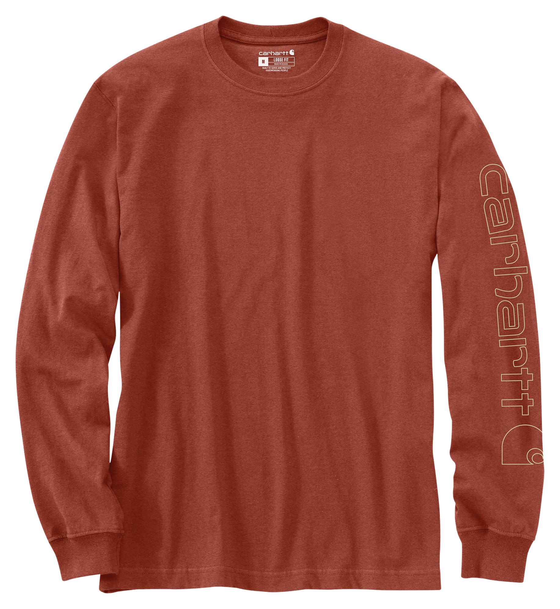 Image of Carhartt Loose-Fit Heavyweight Logo Sleeve Graphic Long-Sleeve T-Shirt for Men - Red Heather - 2XL