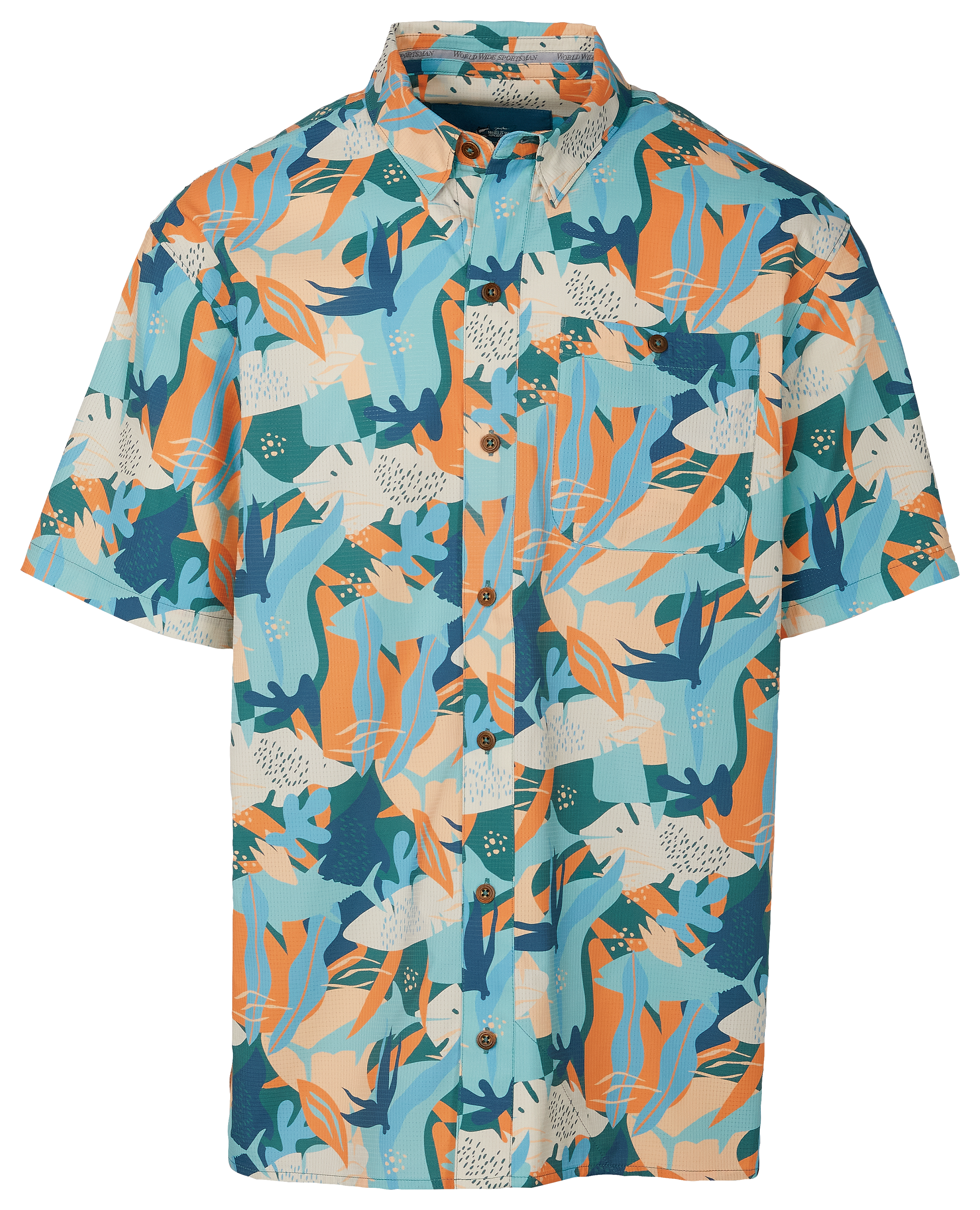 Image of World Wide Sportsman Seacrest Printed Button-Down Short-Sleeve Shirt - Aquifer Flora