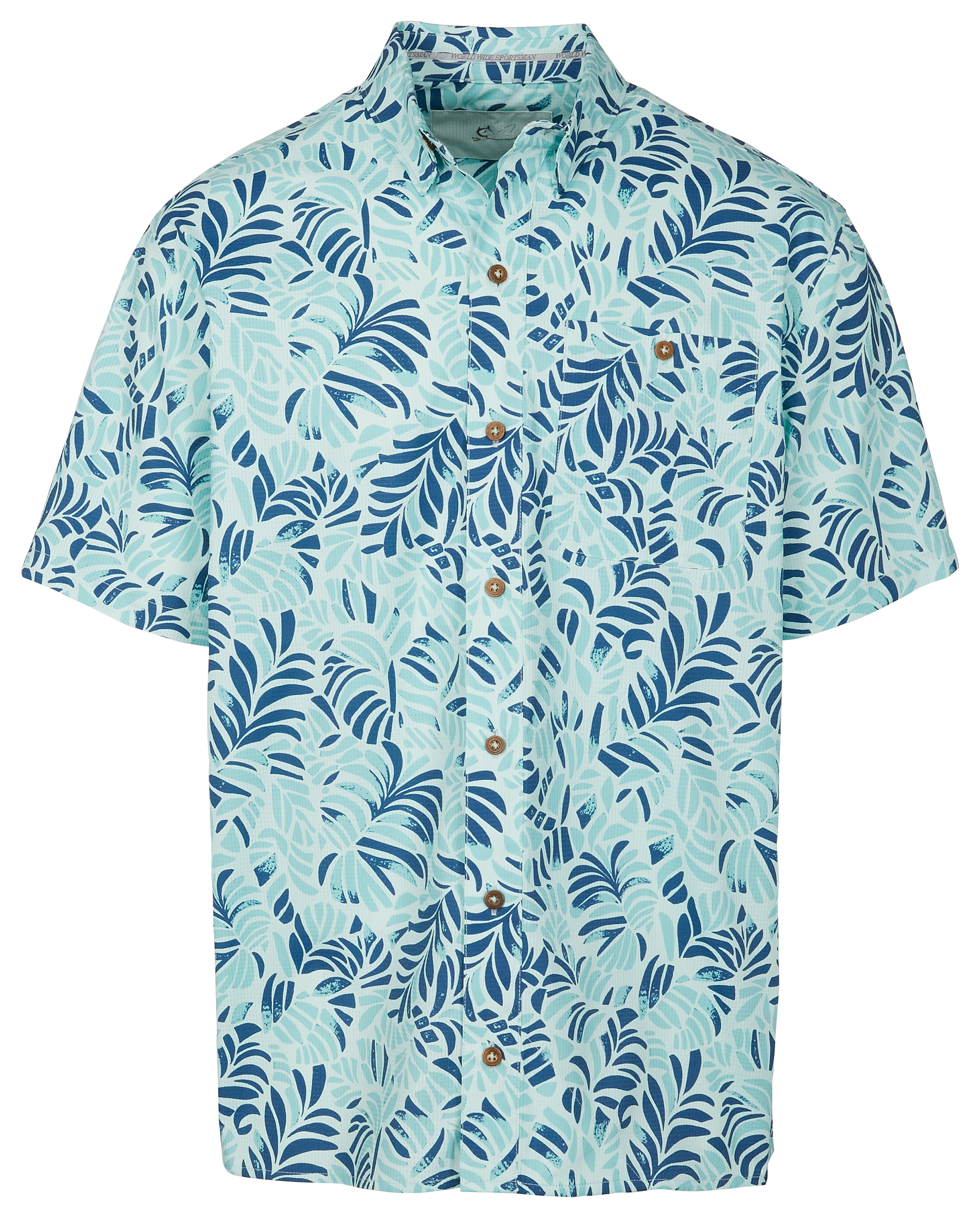 Image of World Wide Sportsman Seacrest Printed Button-Down Short-Sleeve Shirt - Aquifer New Palms