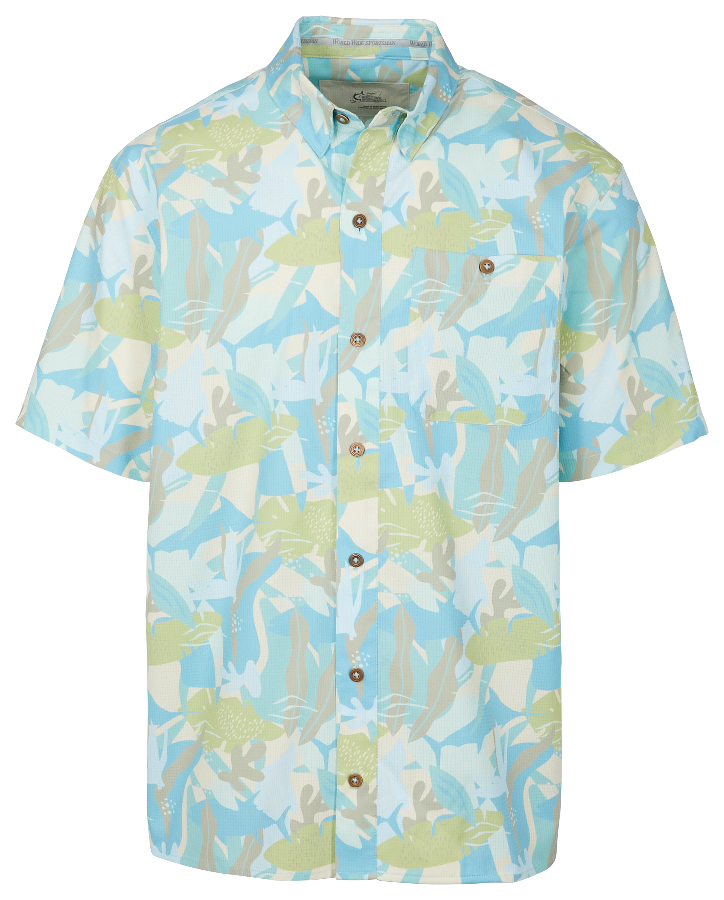Image of World Wide Sportsman Seacrest Printed Button-Down Short-Sleeve Shirt - Milky Blue Flora