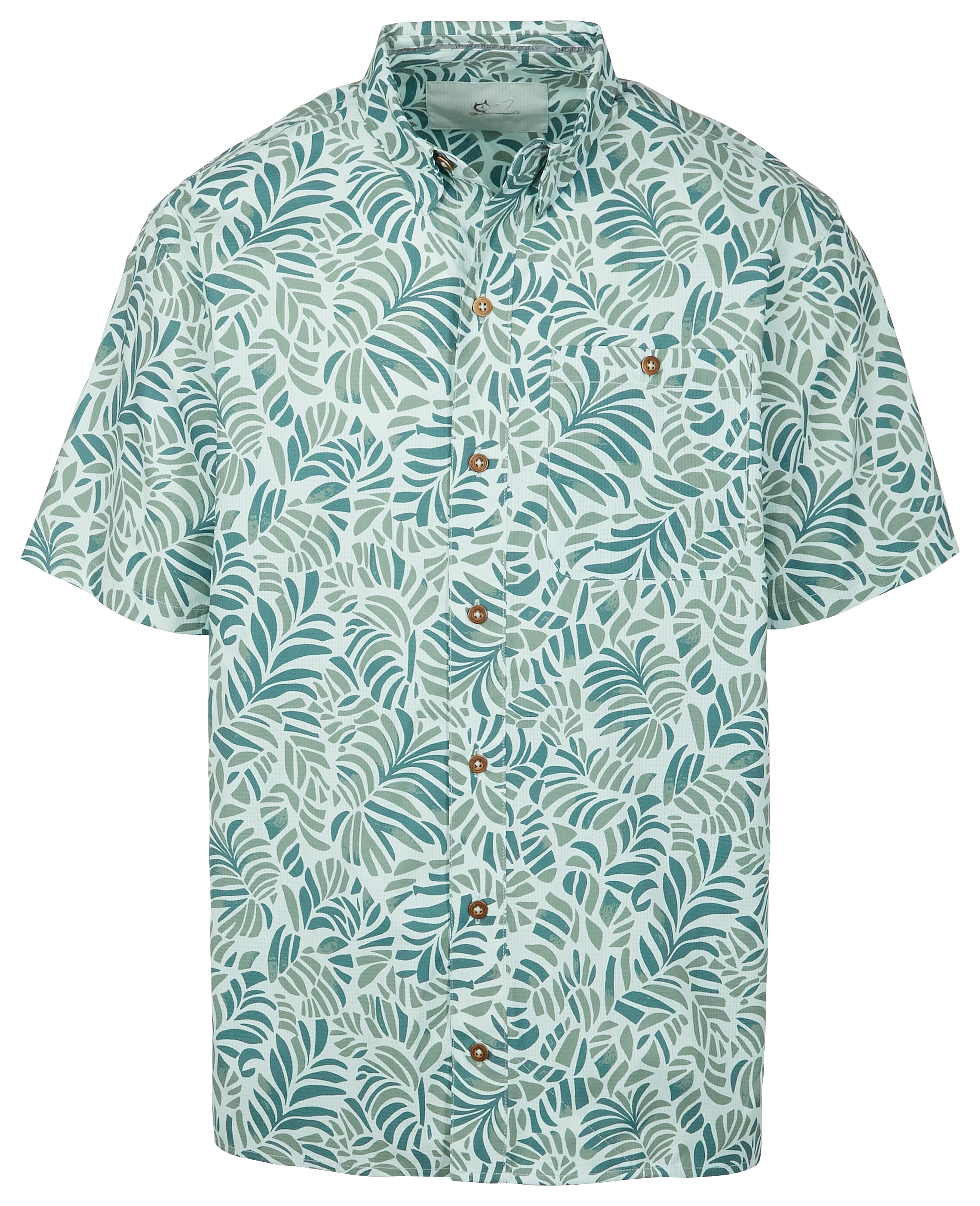 Image of World Wide Sportsman Seacrest Printed Button-Down Short-Sleeve Shirt - Surf Spray New Palms