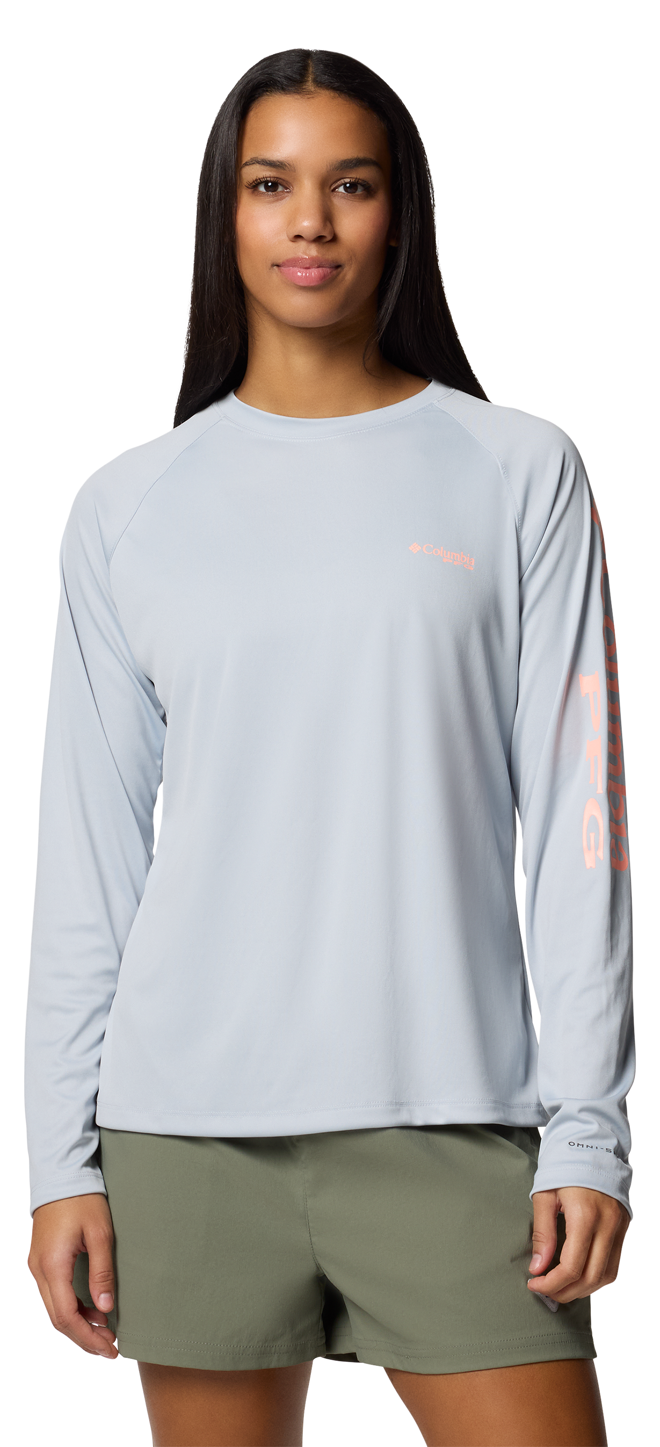 Image of Columbia PFG Tidal Tee II Long-Sleeve T-Shirt - Cirrus Grey/Tiki Pink Logo