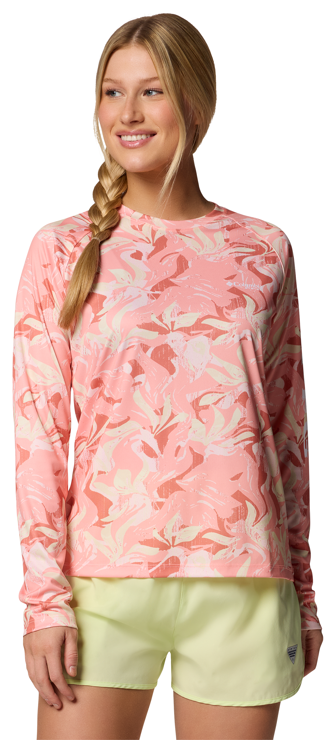 Image of Columbia PFG Super Tidal Tee Long-Sleeve Shirt for Ladies - Tiki Pink Undertow - 1X