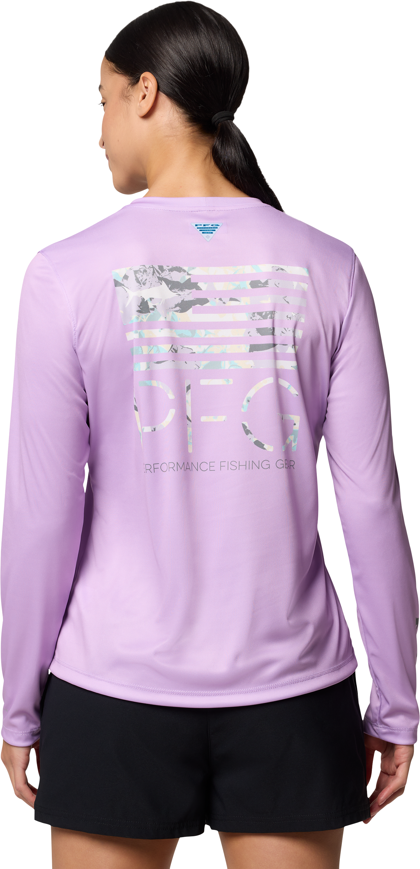 Image of Columbia Tidal PFG Fish Star Long-Sleeve Shirt for Ladies - Hydrangea/Fish Star Marlin