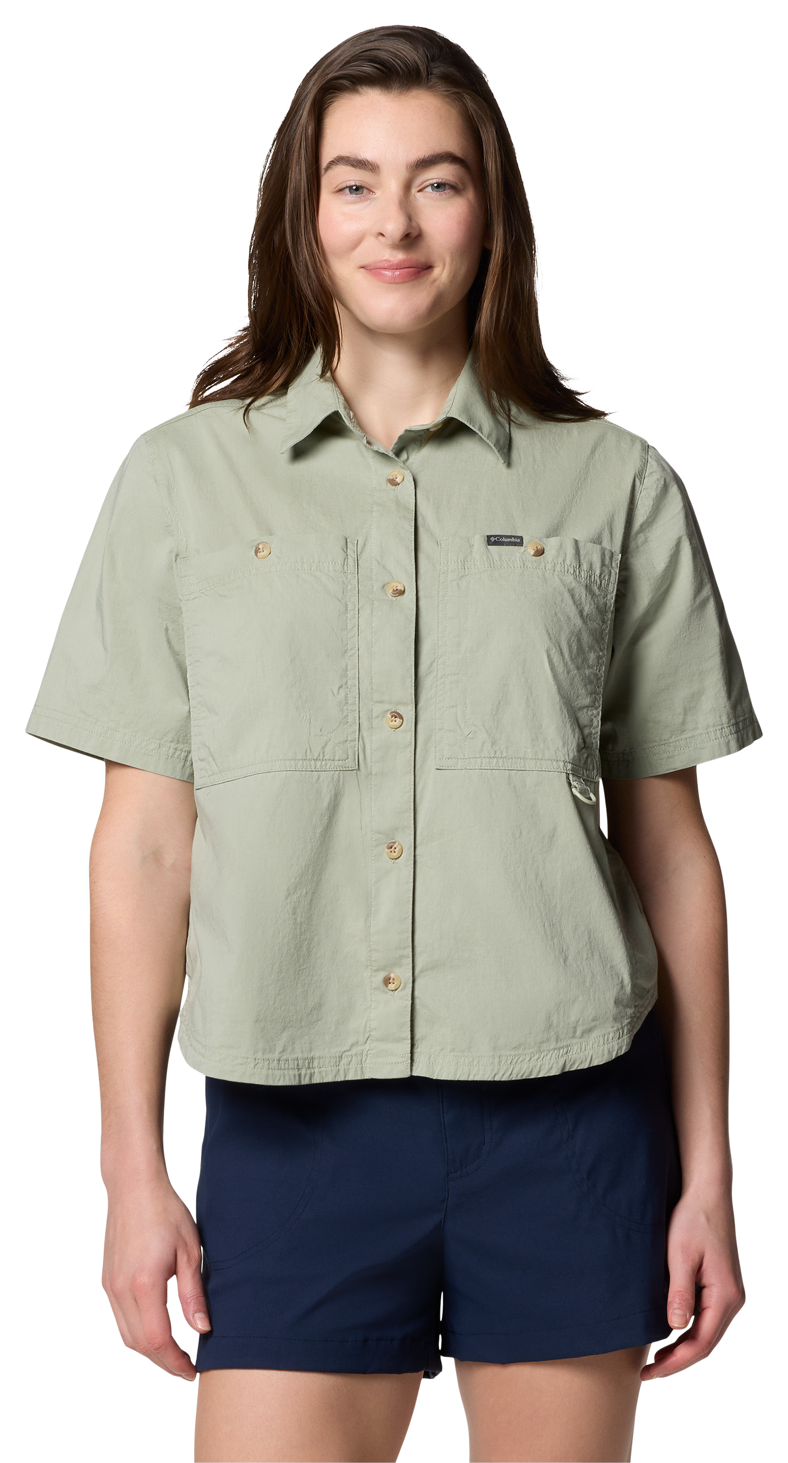 Image of Columbia Brea Falls Woven Short-Sleeve Shirt for Ladies - Safari - L