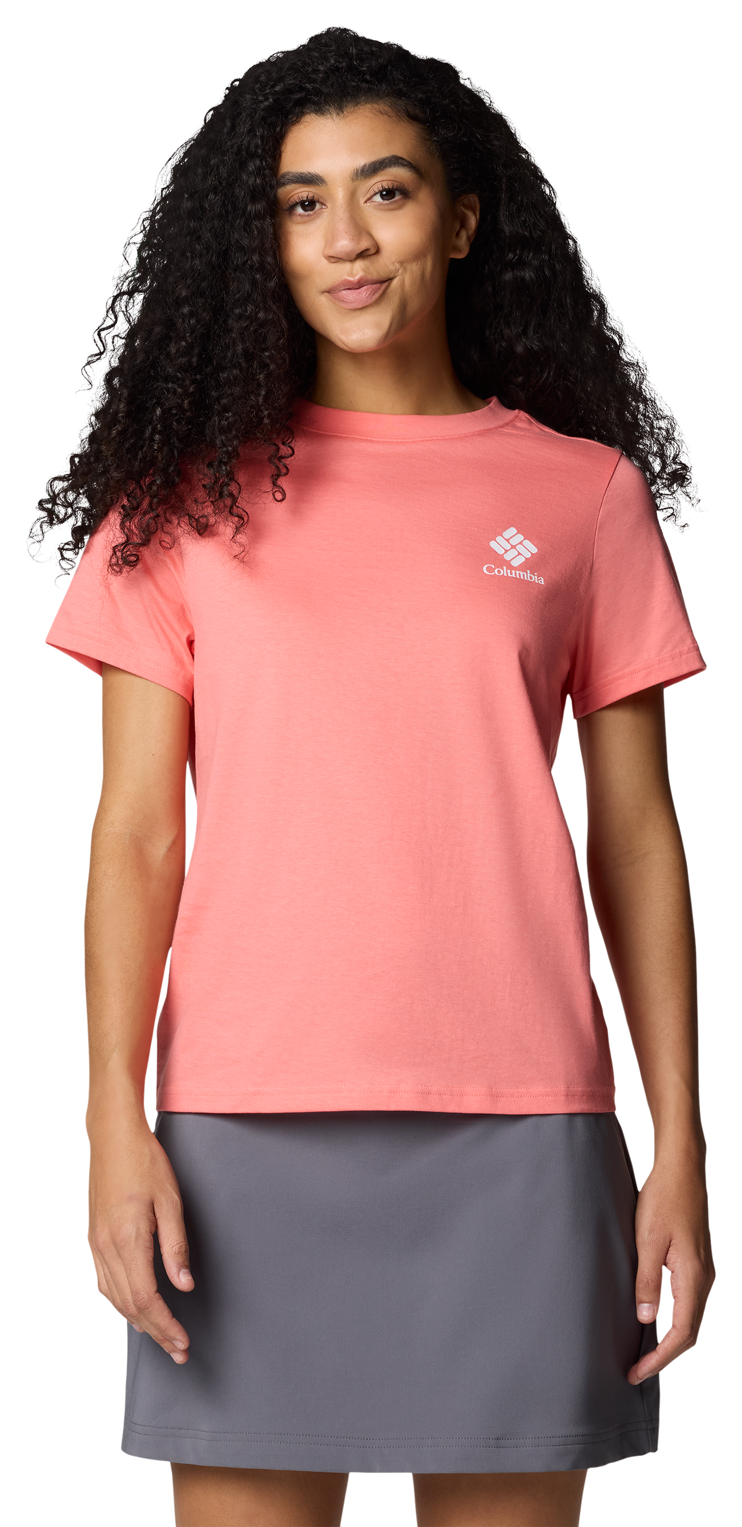 Image of Columbia Rolling Bend Graphic Short-Sleeve T-Shirt for Ladies - Alpenglow/Stacked Gem