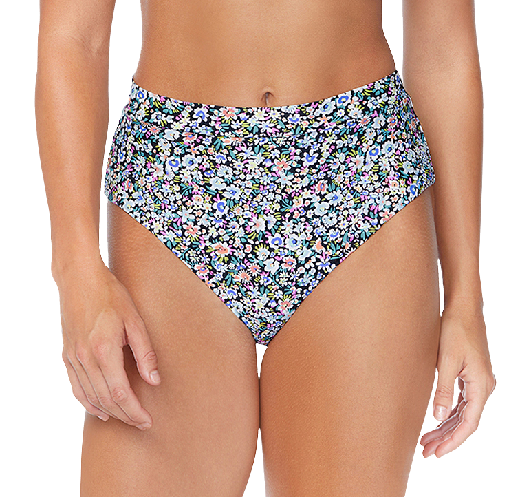 Image of Raisins Flower Field Tropics Swim Bottoms for Ladies - Black - M