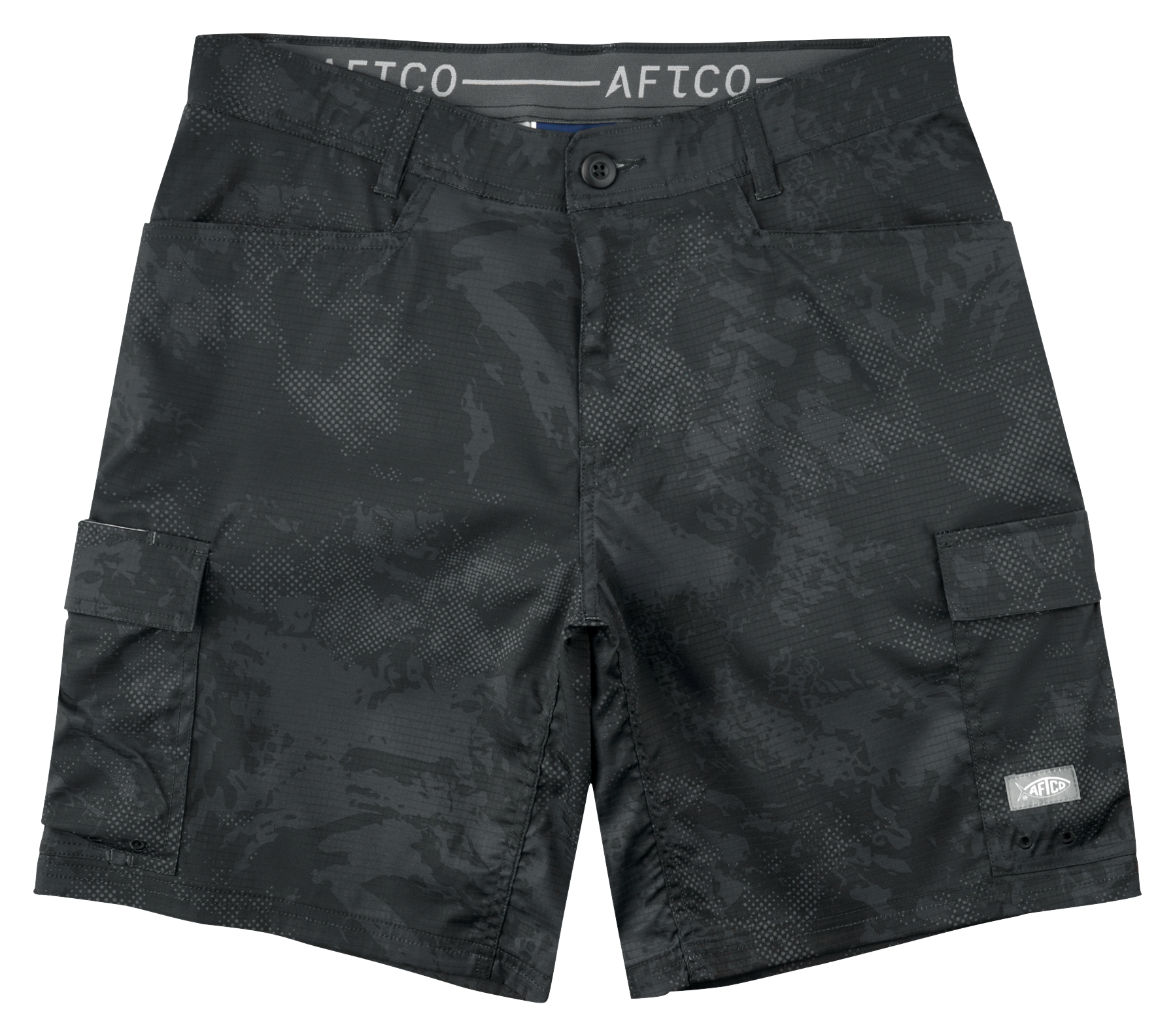 Image of AFTCO Deckhand Camo Shorts for Men - Black Storm Camo - 42