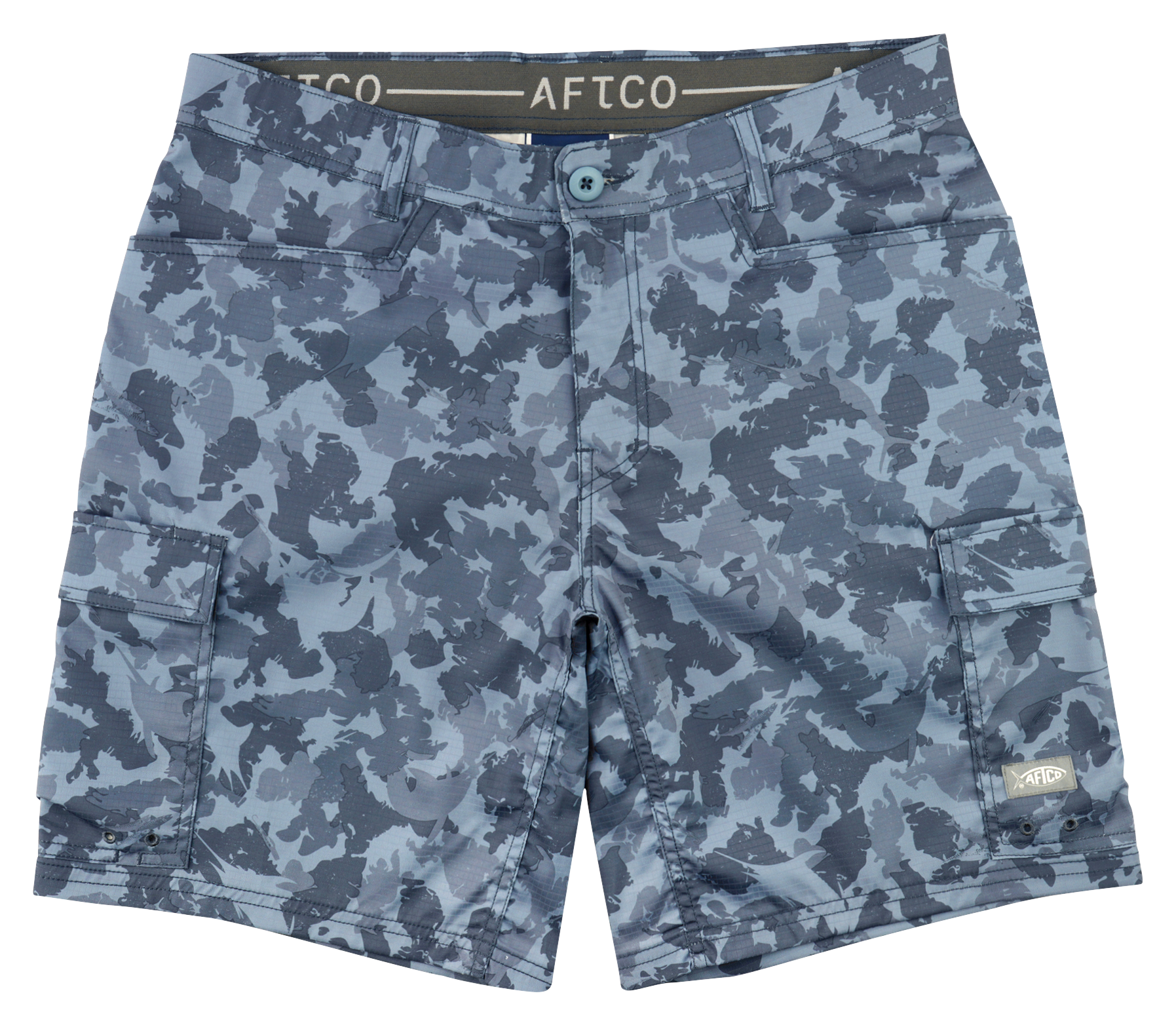 Image of AFTCO Deckhand Camo Shorts for Men - Navy Grand Camo