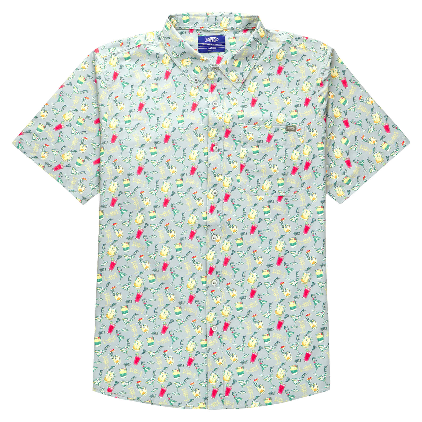 Image of AFTCO Boatbar Short-Sleeve Button-Down Shirt for Men - Gray