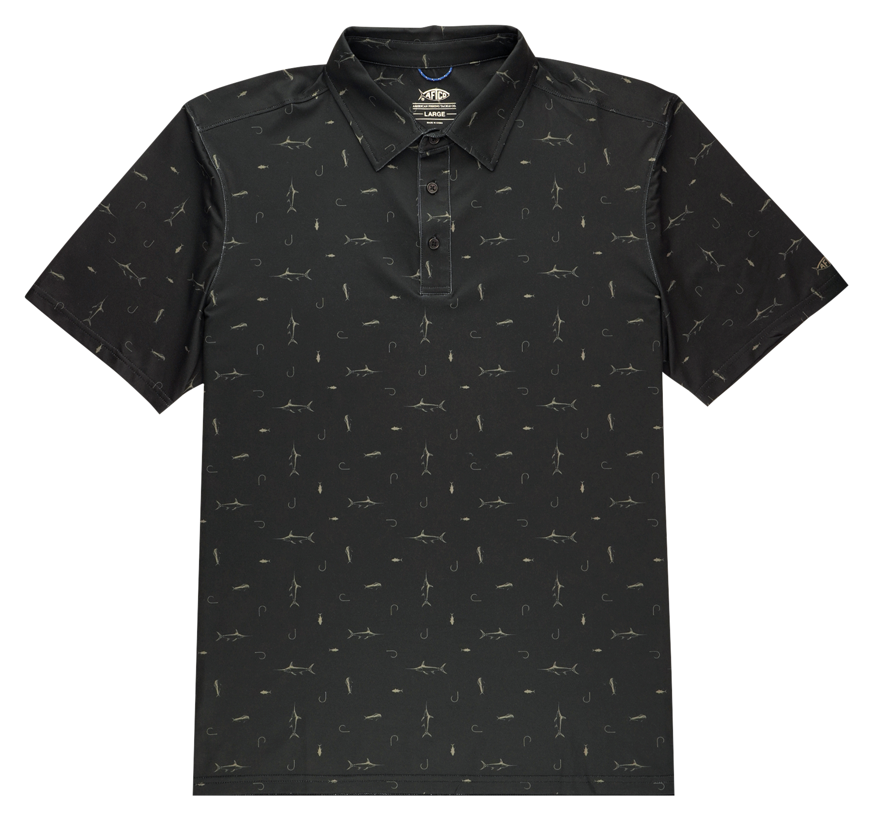Image of AFTCO Cypress Printed Short-Sleeve Polo - Black - XL