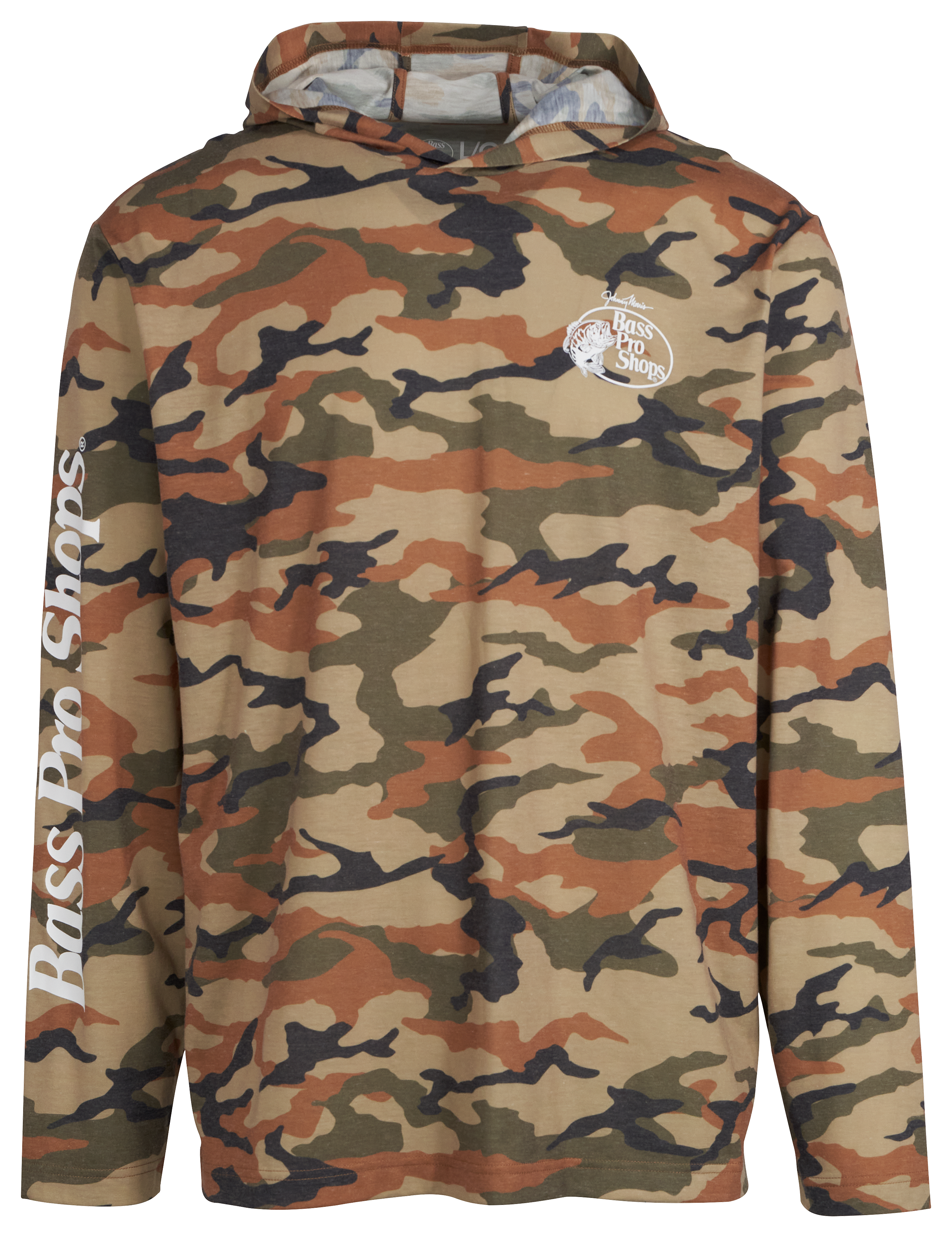 Image of Bass Pro Shops Hooded Camo Long-Sleeve T-Shirt for Men - Green Camo - S