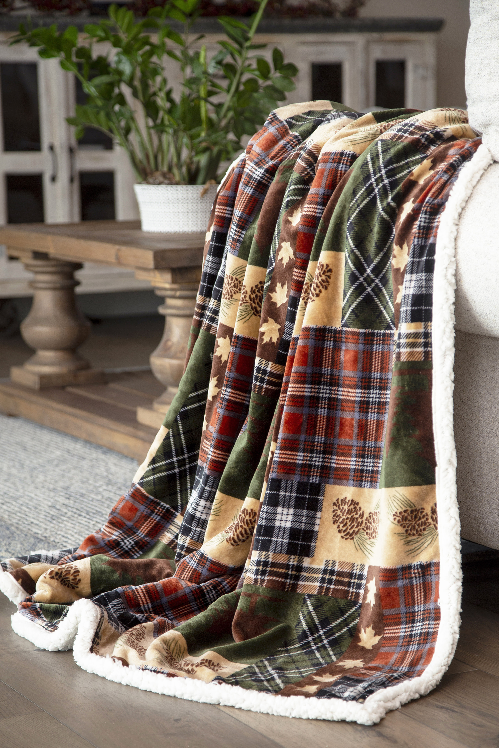 Image of Carstens, Inc. Tree Plaid Plush Throw