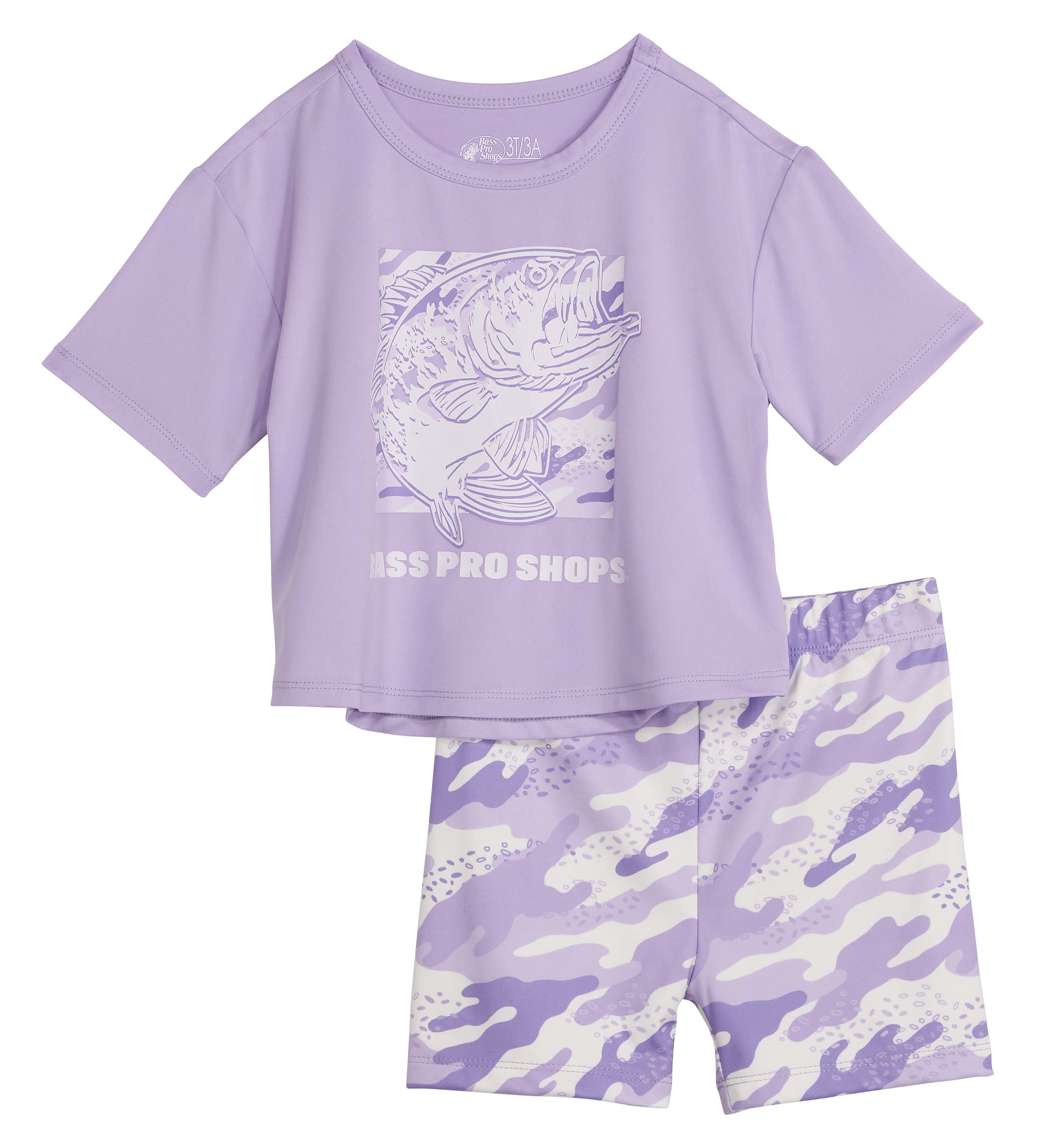 Image of Bass Pro Shops Performance Short-Sleeve T-Shirt and Shorts Set for Toddlers - Purple Camo - 3T