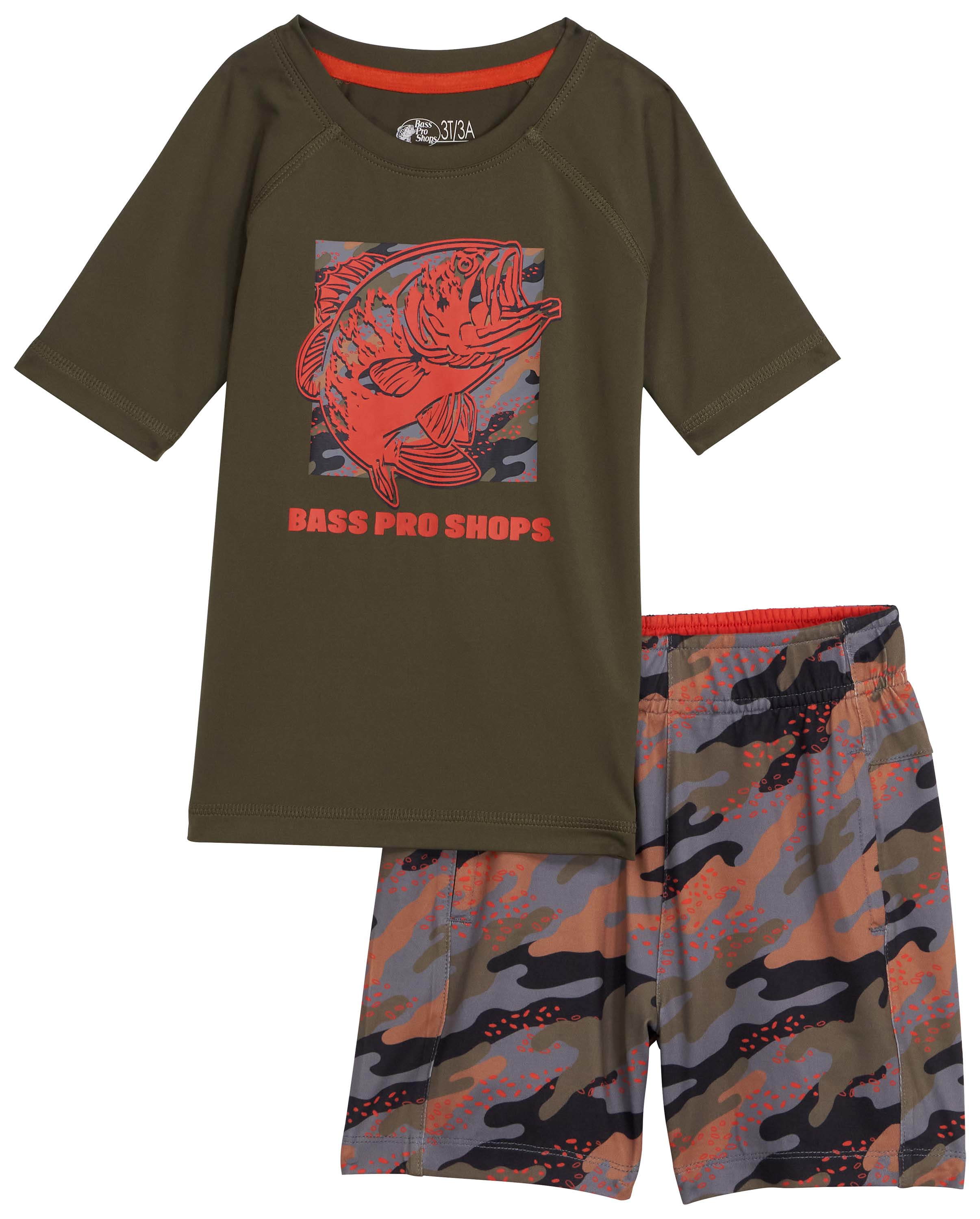 Image of Bass Pro Shops Performance Short-Sleeve T-Shirt and Shorts Set for Toddlers - Chipmunk Camo - 2T
