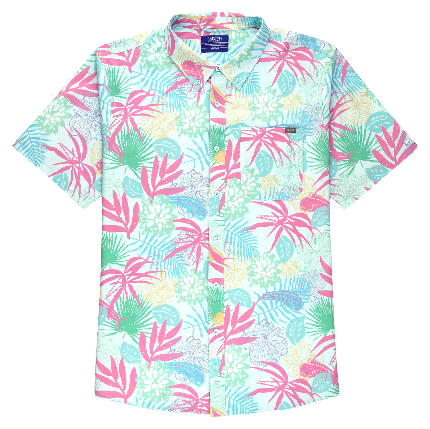 Image of AFTCO Boatbar Short-Sleeve Button-Down Shirt for Men - Quiet Tide