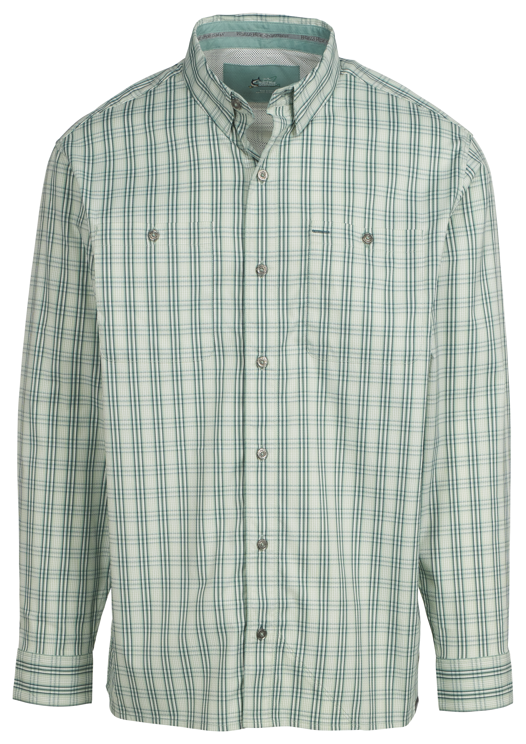 Image of World Wide Sportsman Ultimate Angler Long-Sleeve Button-Down Shirt - Aquifer Crosshatch