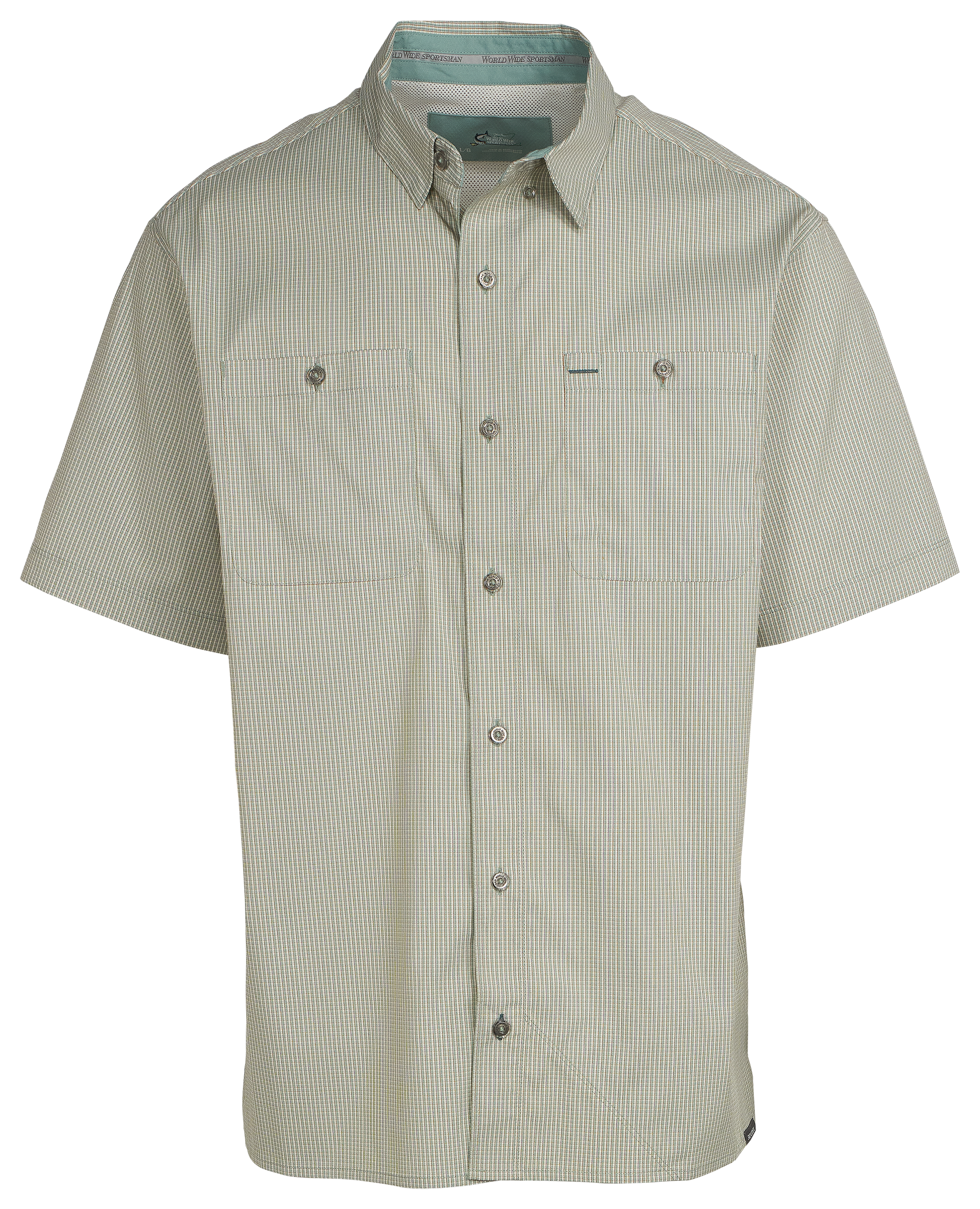 Image of World Wide Sportsman Ultimate Angler Plaid Button-Up Short-Sleeve Shirt - Aquifer Gingham - L