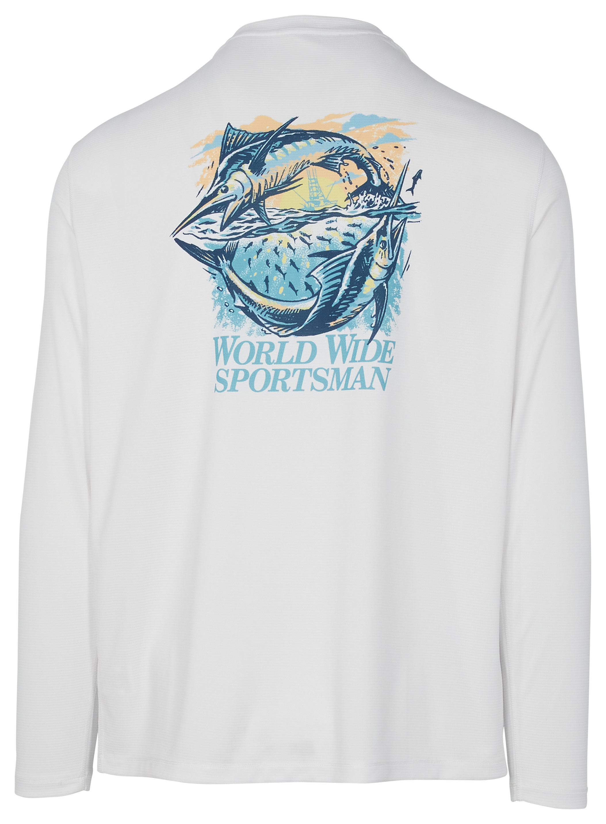 Image of World Wide Sportsman Leaping Swordfish Long-Sleeve T-Shirt - Bright White/Marlin - M