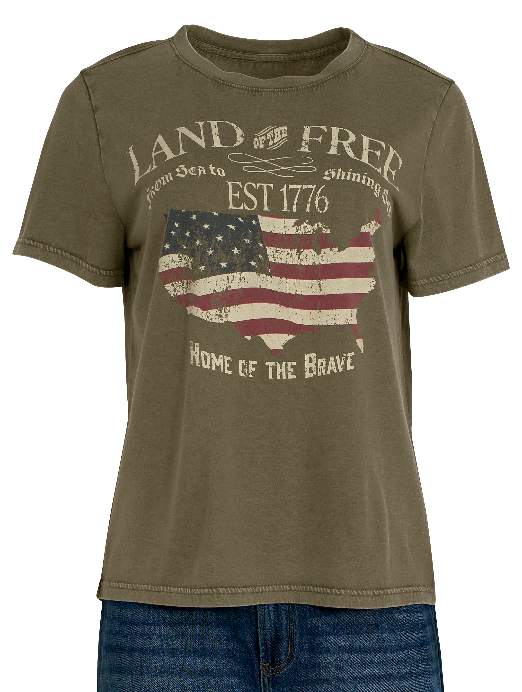 Image of Natural Reflections Land of the Free Graphic Short Sleeve T-Shirt - Dark Olive