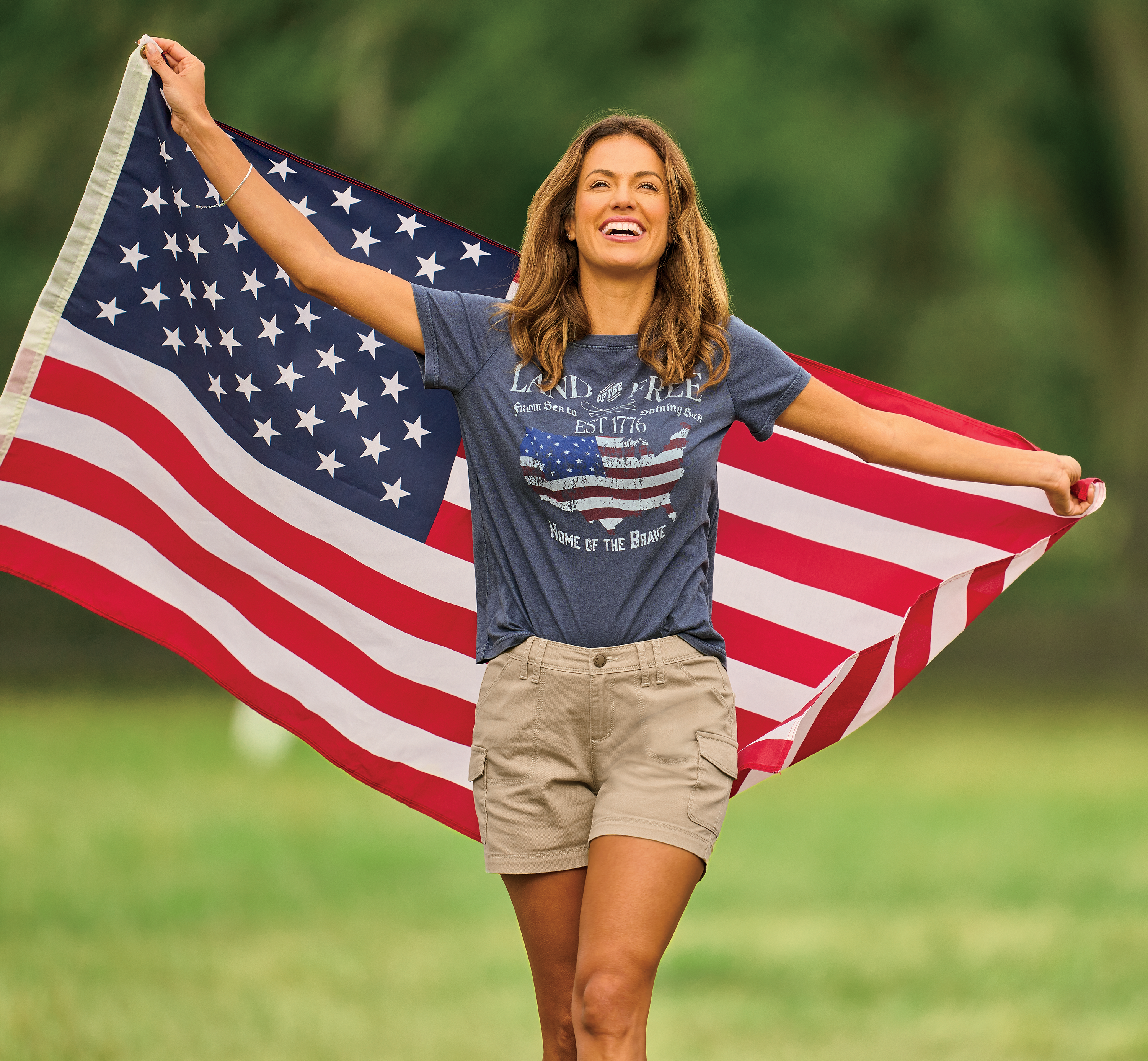 Natural Reflections Land of the Free Graphic Short Sleeve T-Shirt for Ladies                                                    