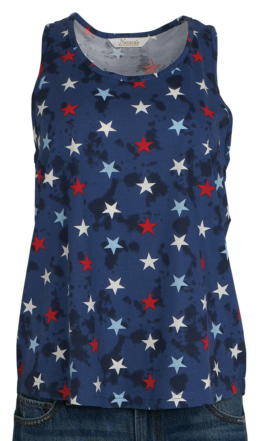 Image of Natural Reflections Star Print Tie Dye Tank - Peacoat