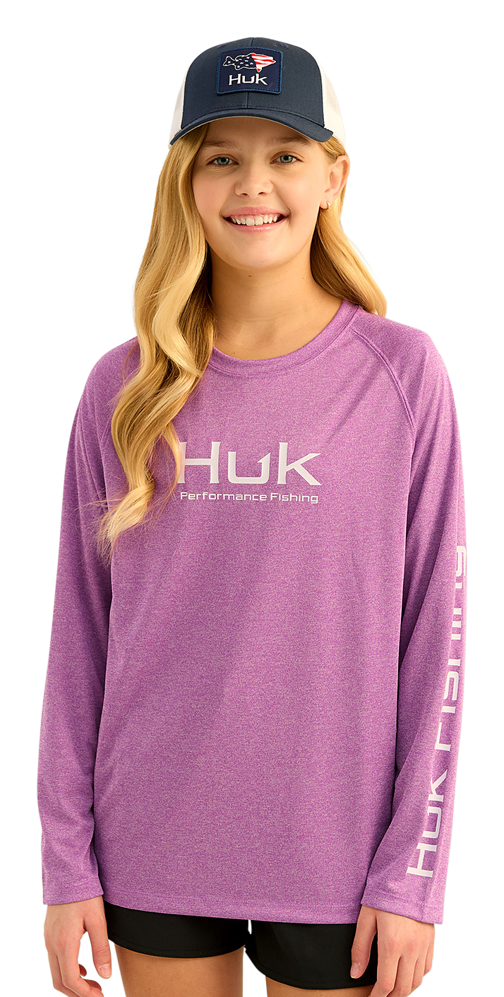 Image of Huk Pursuit Solid Long-Sleeve T-Shirt for Kids - Orchid Heather