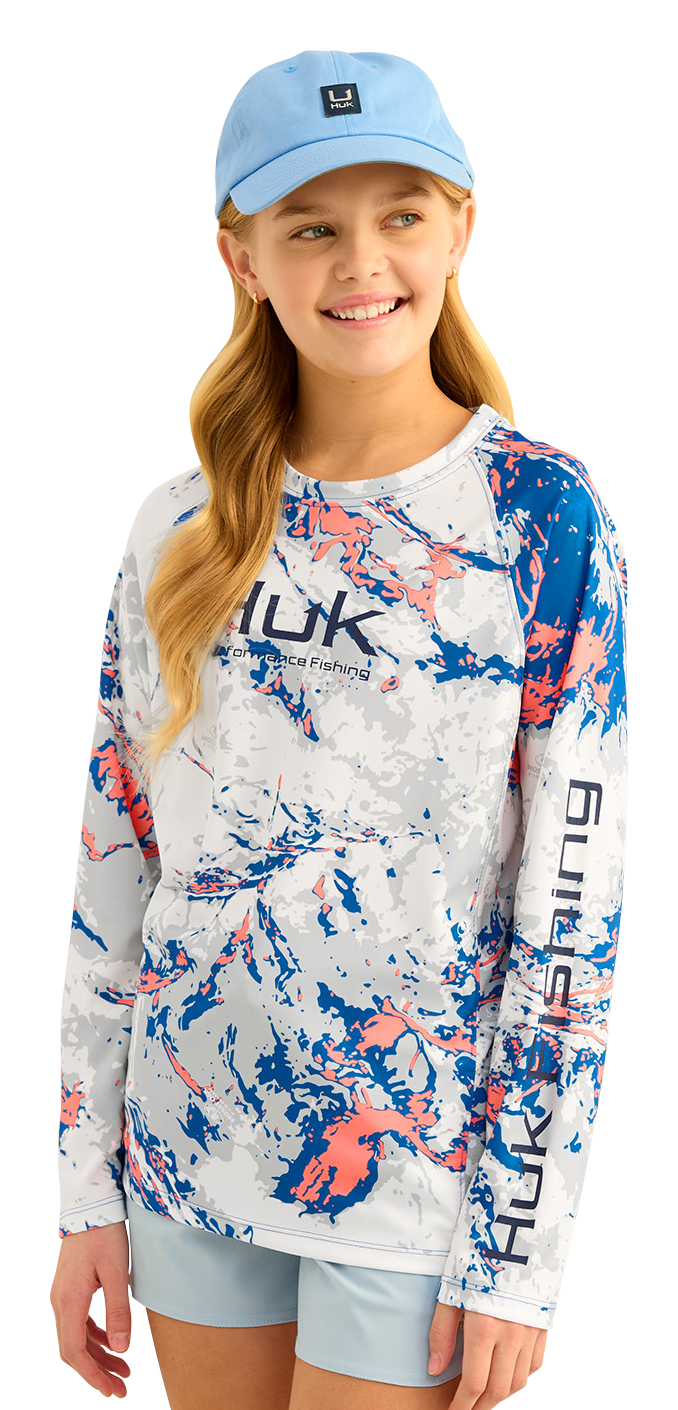 Image of Huk Pursuit Mossy Oak Long-Sleeve Performance Crew for Kids - Ocean Blue