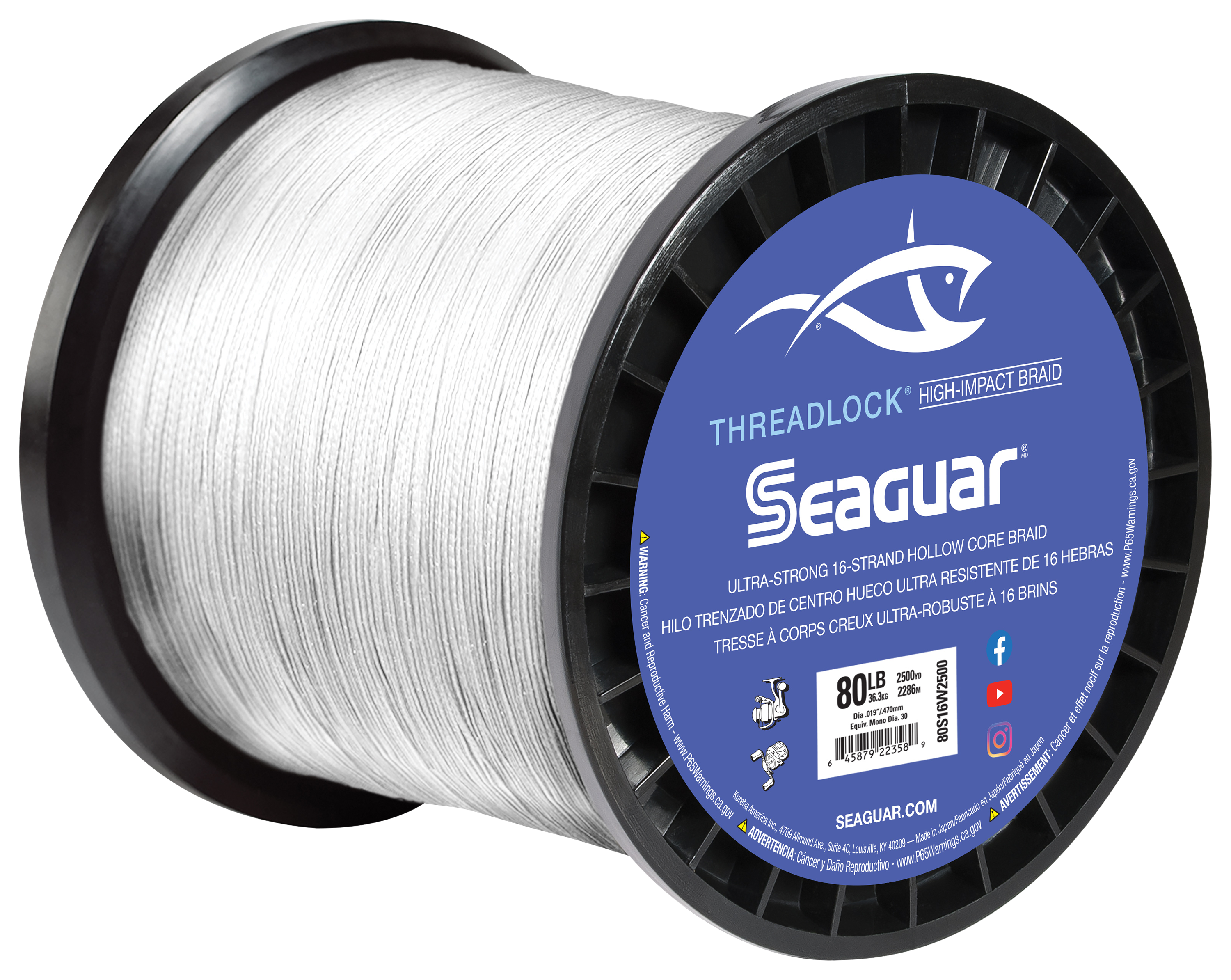 Image of Seaguar Threadlock Hollow Core Braided Fishing Line - White - 2500 Yards - 50 lb.