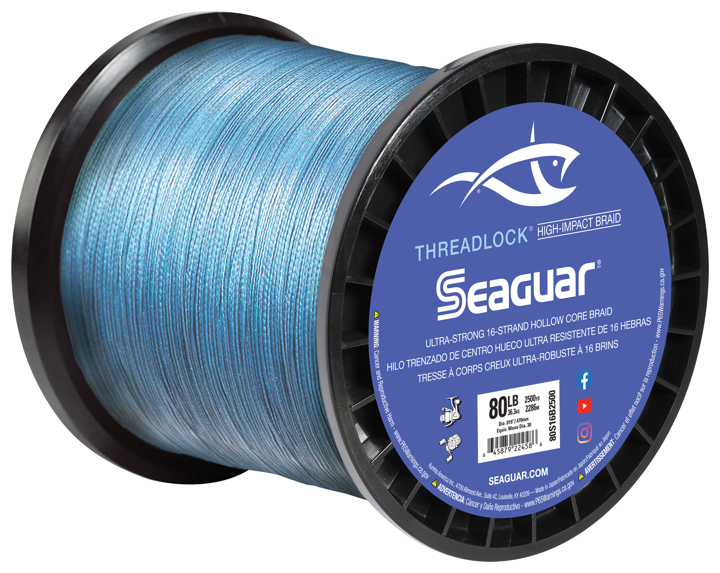 Image of Seaguar Threadlock Hollow Core Braided Fishing Line - Blue - 2500 Yards - 50 lb.