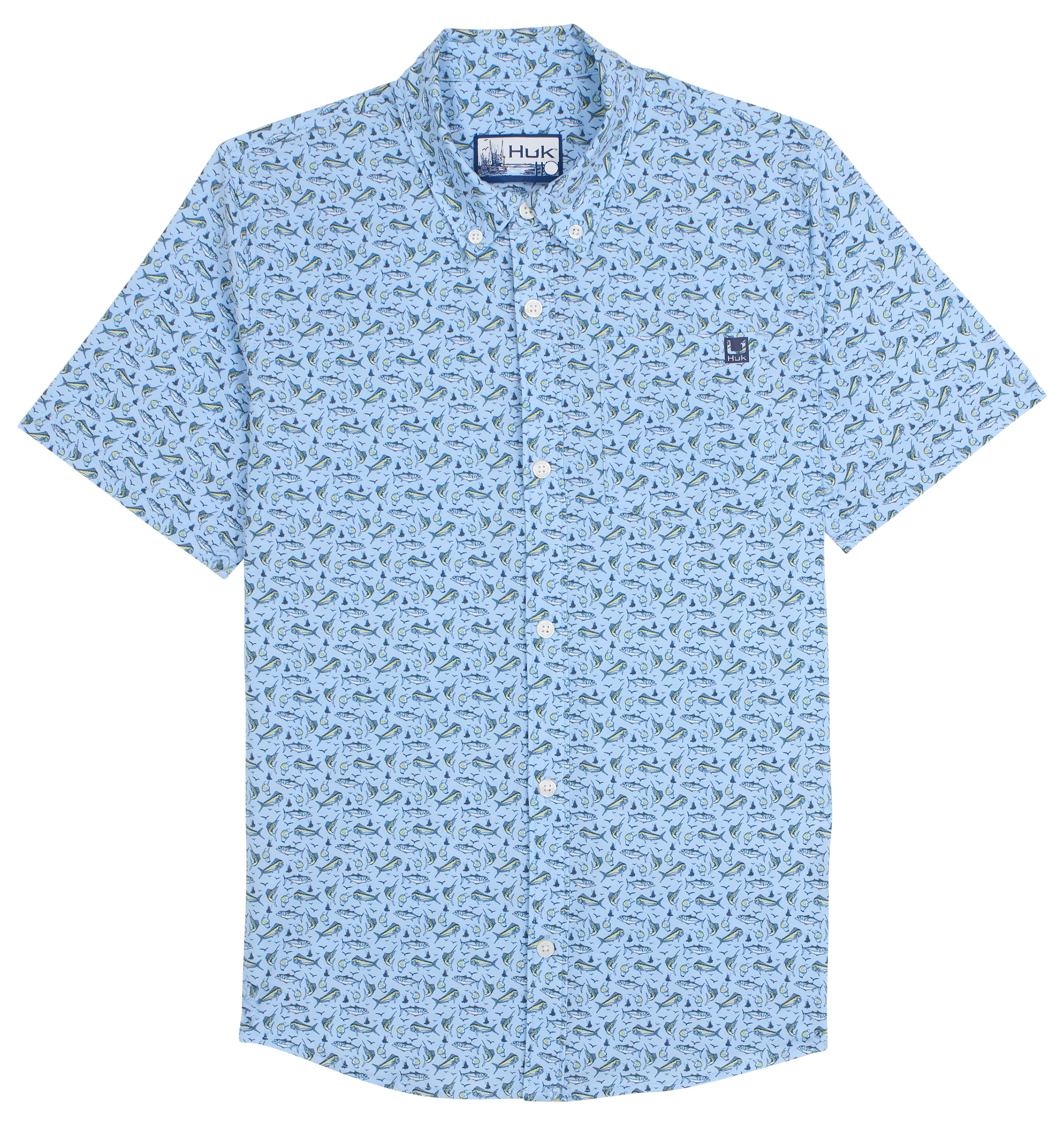 Image of Huk Kona Short-Sleeve Button-Down Shirt for Kids - Marolina Blue - XL