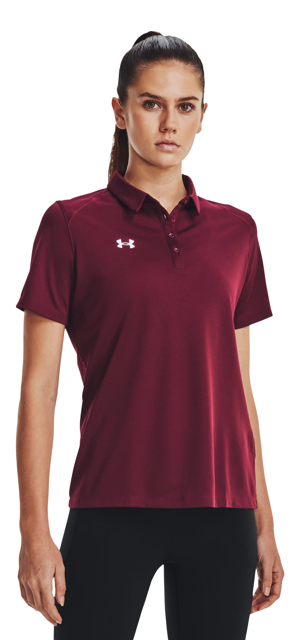 Under Armour UA Tech Team Short-Sleeve Polo for Ladies - Maroon/White