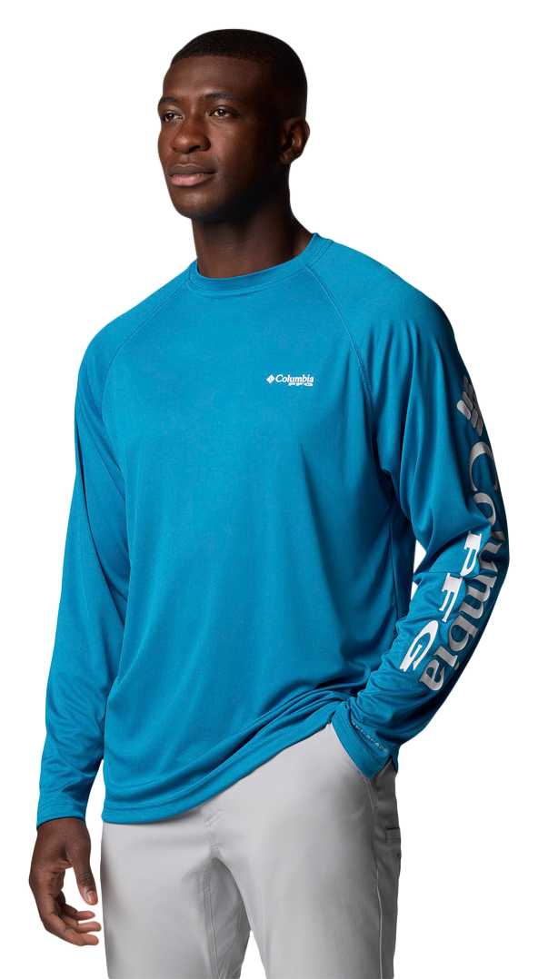Image of Columbia PFG Terminal Tackle Long-Sleeve T-Shirt - Blue Echo/White Logo