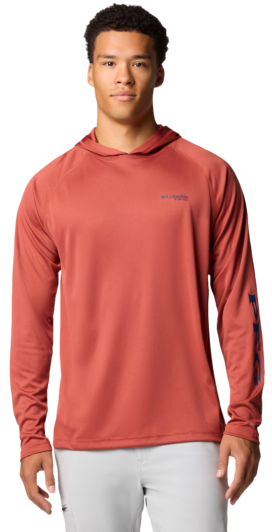 Image of Columbia PFG Terminal Tackle Long-Sleeve Hoodie - Dusty Crimson/Nocturnal Logo