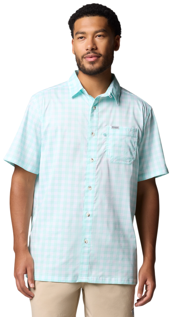 Image of Columbia Super Slack Tide Camp Short-Sleeve Button-Down Shirt - Gulf Stream Palaka Grid - 2XL