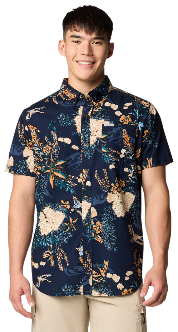 Image of Columbia Rapid Rivers Printed Short-Sleeve Shirt for Men - Collegiate Navy Outbacked - L