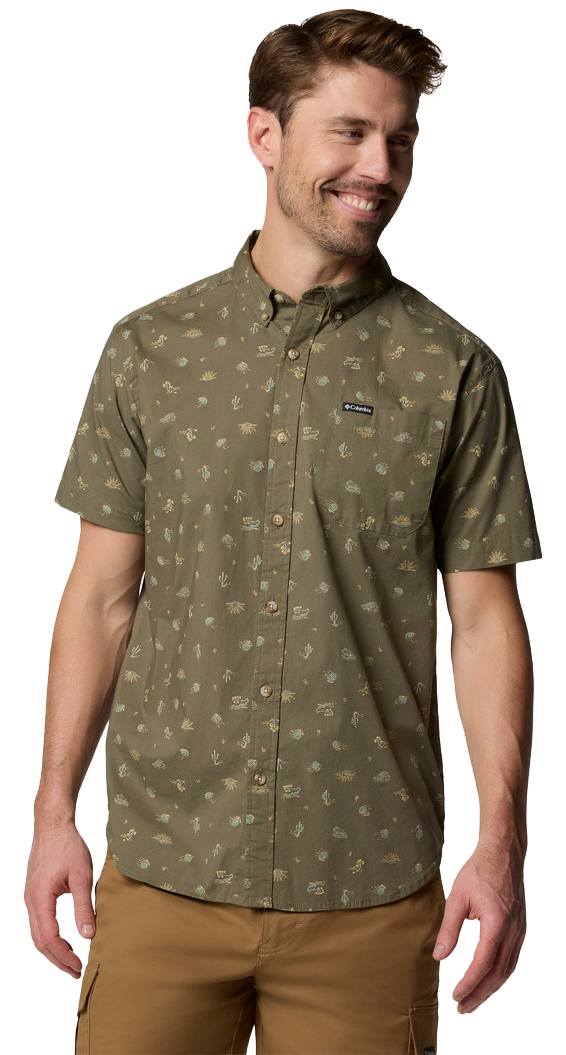 Image of Columbia Rapid Rivers Printed Short-Sleeve Shirt for Men - Stone Green Deserted