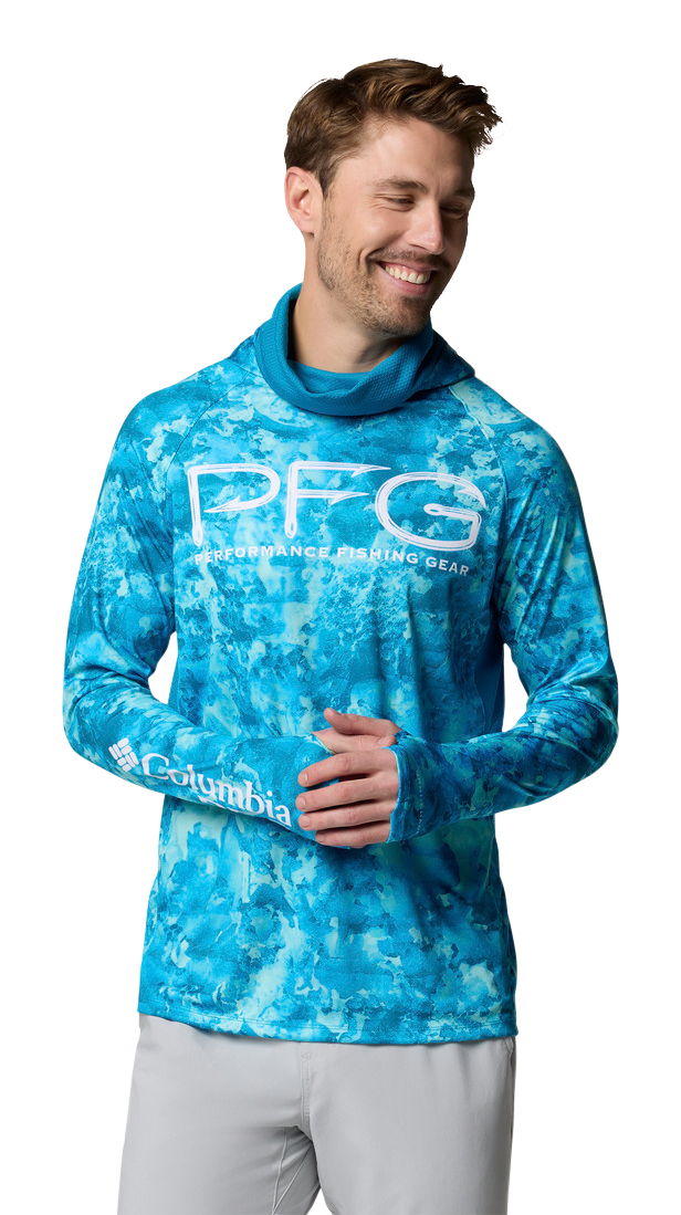 Image of Columbia Super Terminal Tackle Vent Long-Sleeve Hoodie for Men - Blue Echo Seamoss - 2XL