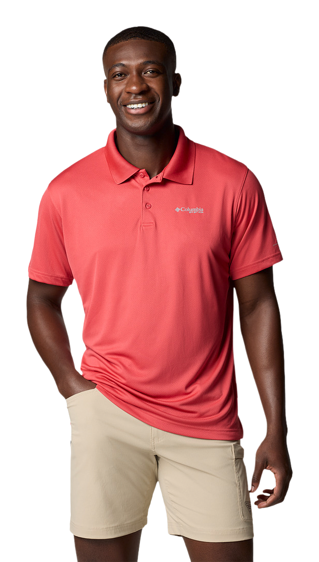 Image of Columbia PFG Solar Stream Short-Sleeve Polo for Men - Sunset Red - 2XL