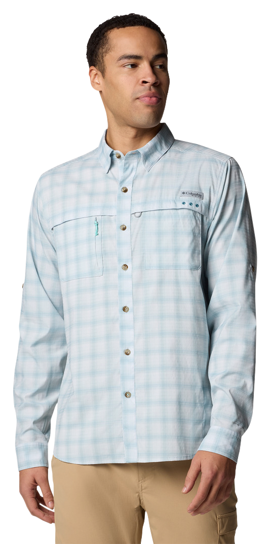 Image of Columbia Wild Cast Performance Yarn-Dyed Long-Sleeve Shirt for Men - Crushed Blue Multi Mod Ombre