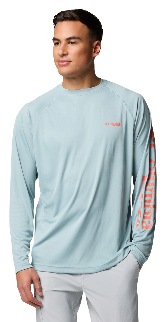 Image of Columbia PFG Terminal Tackle Long-Sleeve T-Shirt - Crushed Blue/Faded Peach Logo