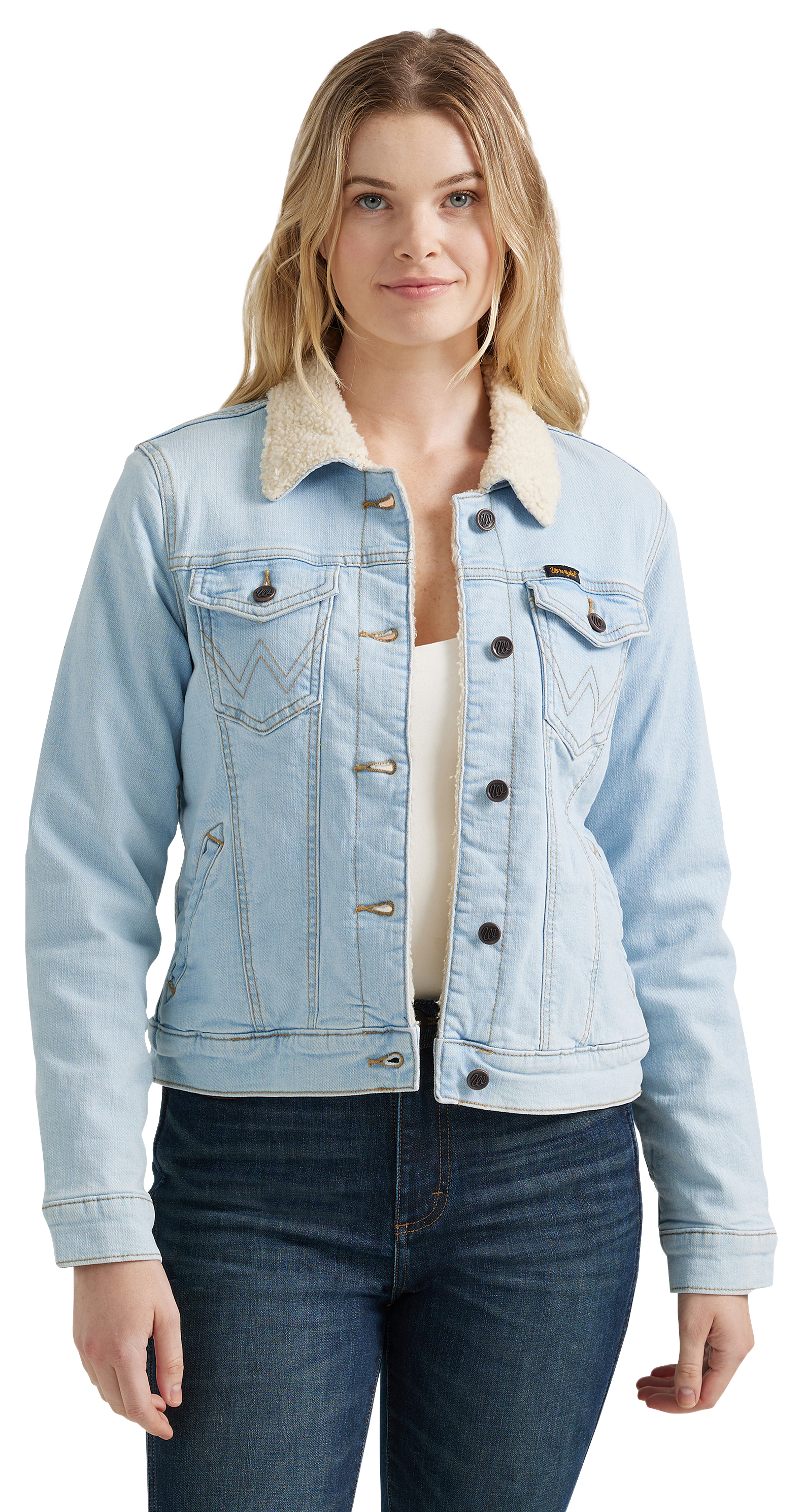 Image of Wrangler Retro Sherpa-Lined Jacket for Ladies - Bleached Denim - XL
