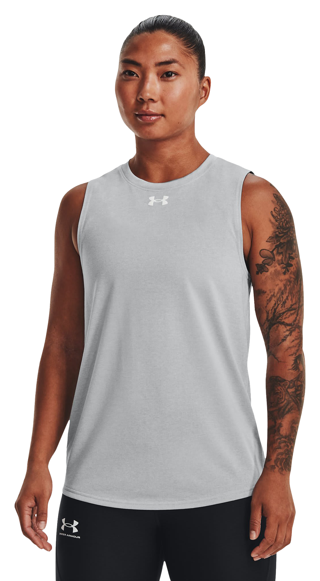 Image of Under Armour UA Tech Team Tank Top for Ladies - Mod Gray Light Heather/White - S