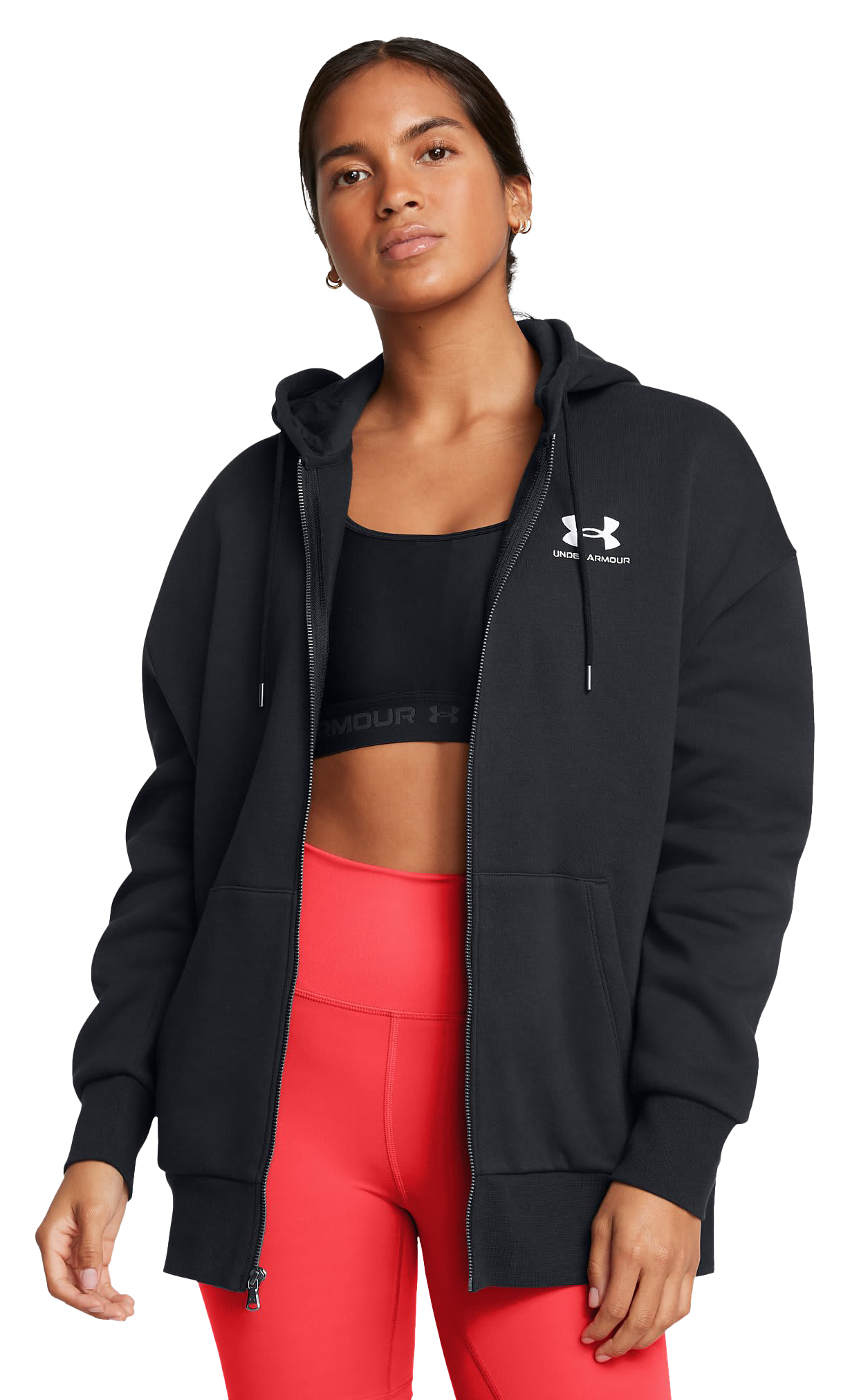 Image of Under Armour Icon Fleece Oversized Full-Zip Jacket for Ladies - Black/White - XS