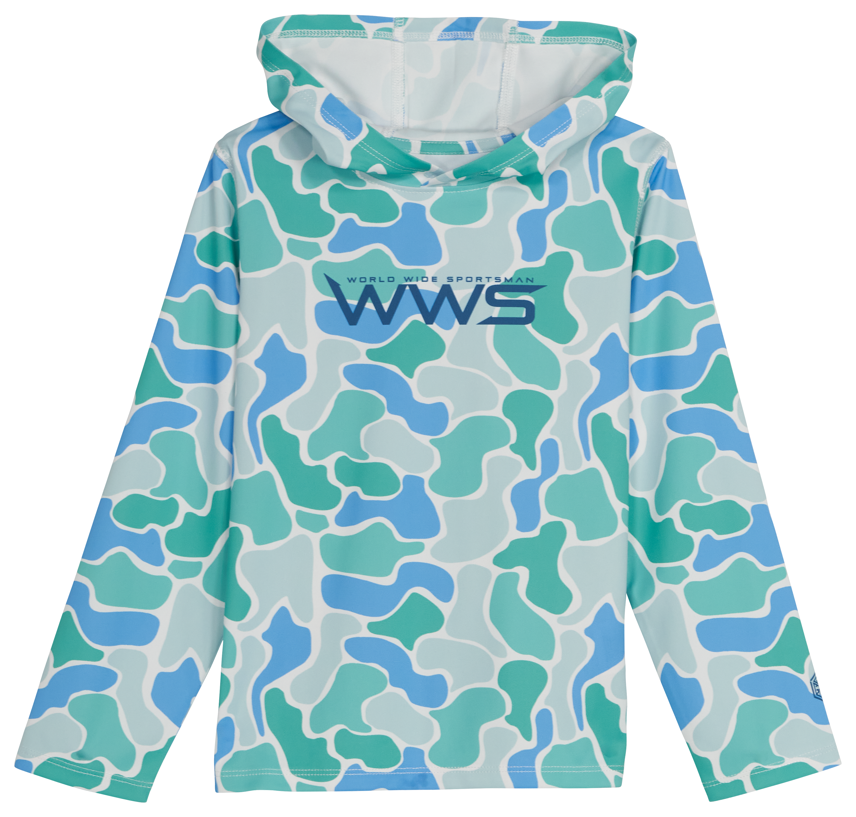 Image of World Wide Sportsman Logo 3D Cool Surfcaster Hoodie for Toddlers - Abstract Agua Camo
